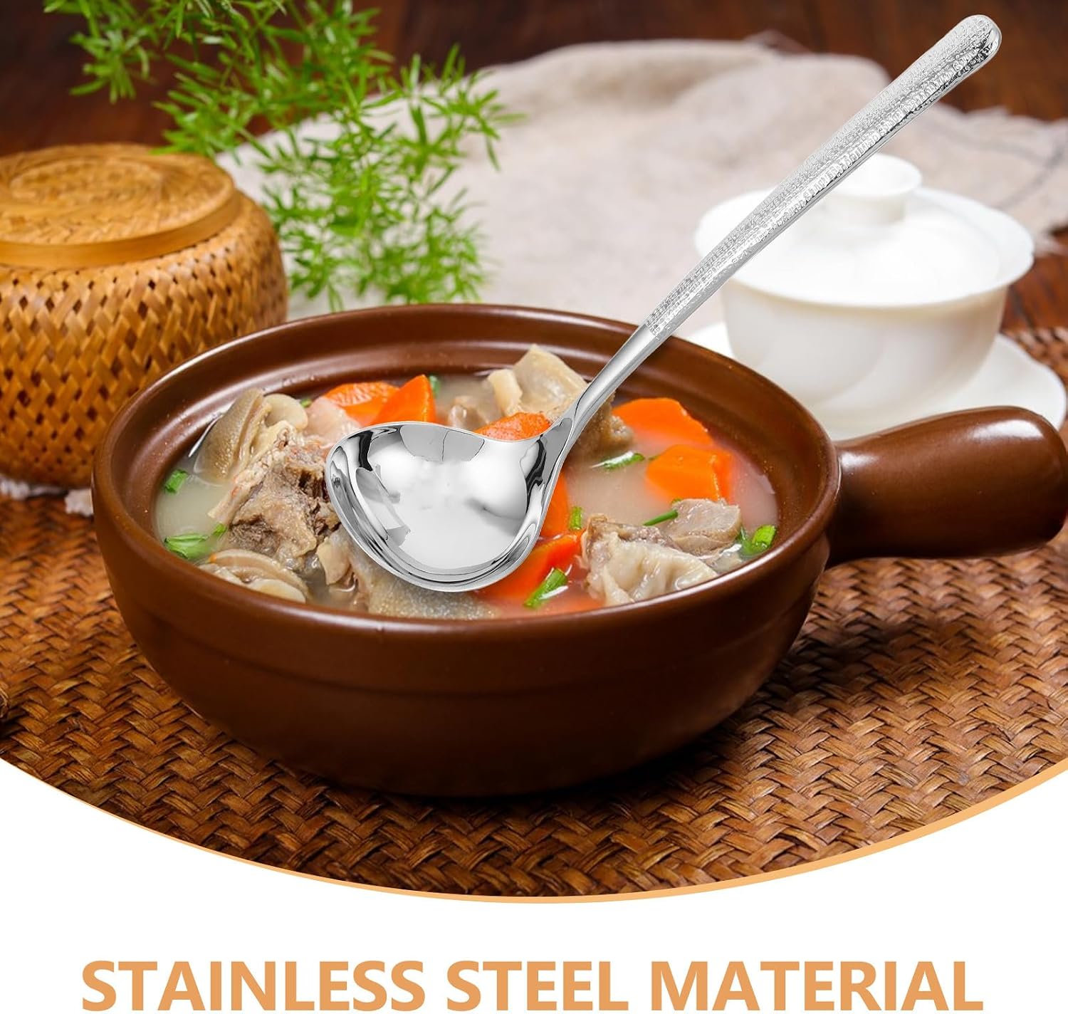 Sauce Ladle and Ergonomic Handle with Deep Bowl Hammered Stainless Steel