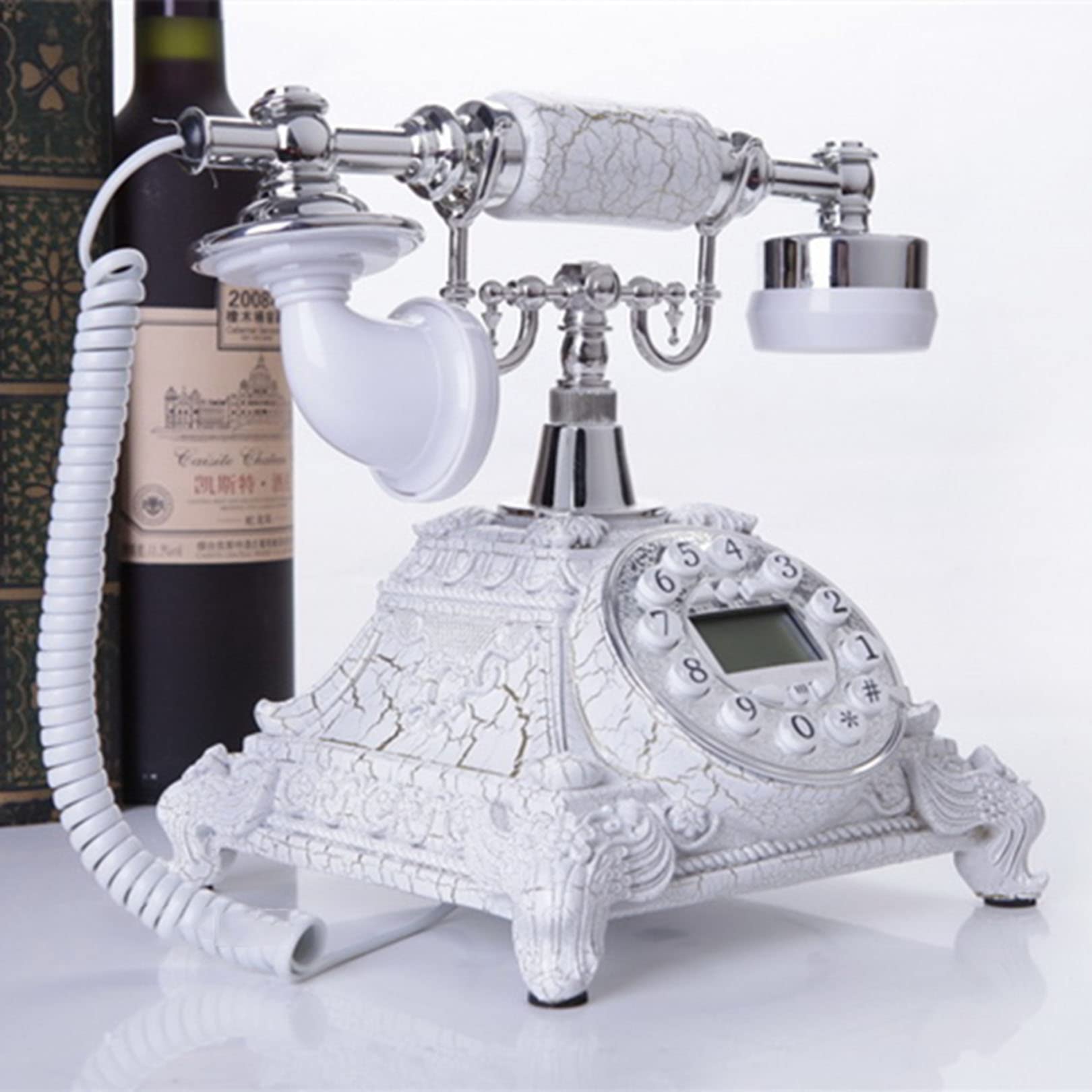 Telefon zabytkowy, antyczny telefon stacjonarny z tarczą przycisków, klasyczne telefony dekoracyjne do domu, telefon retro na kablu, żywica