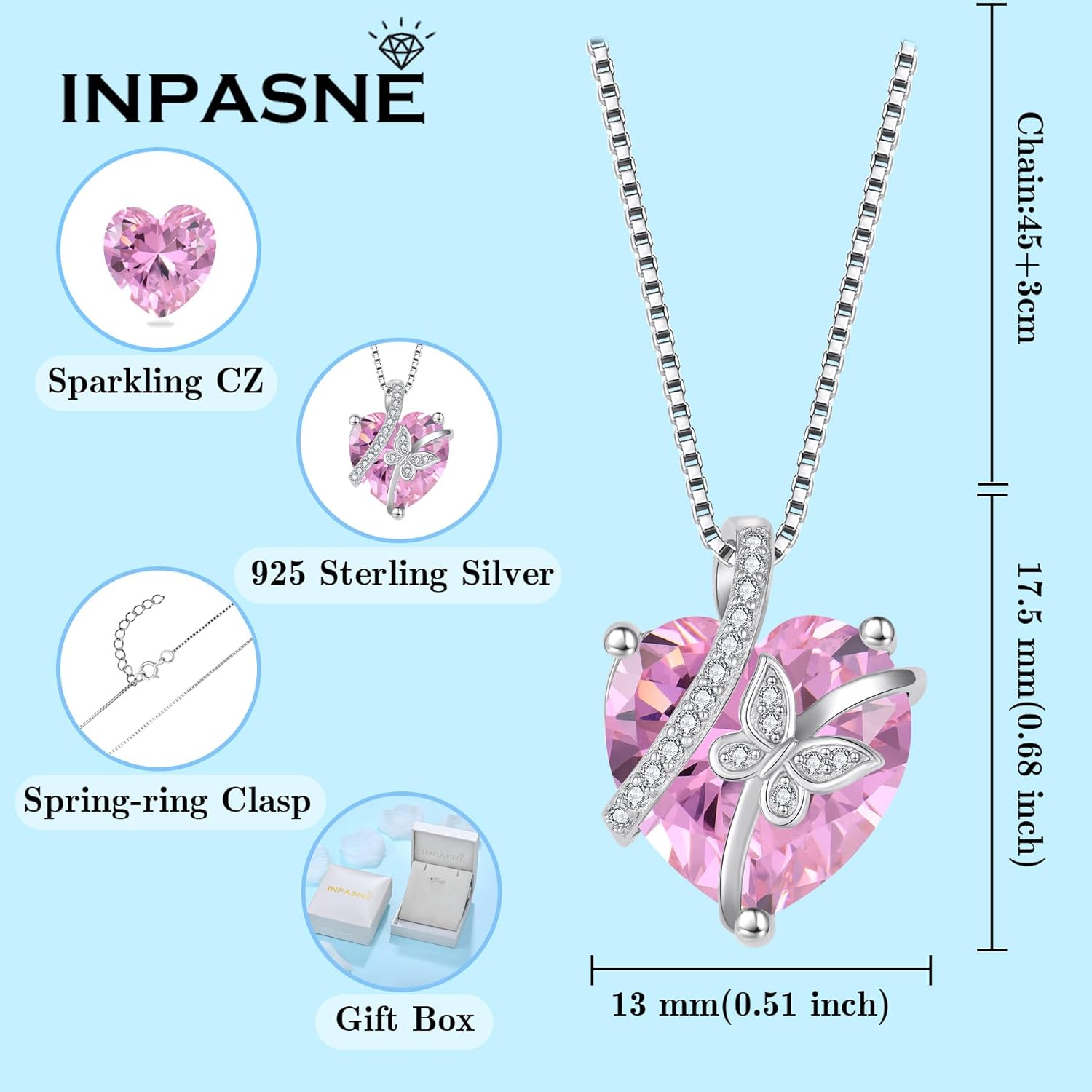 Butterfly Necklace for Women 925 Sterling Silver Heart Birthstone Necklace Jewelry Gifts for Women Her Mom Wife Daughter - Image 6