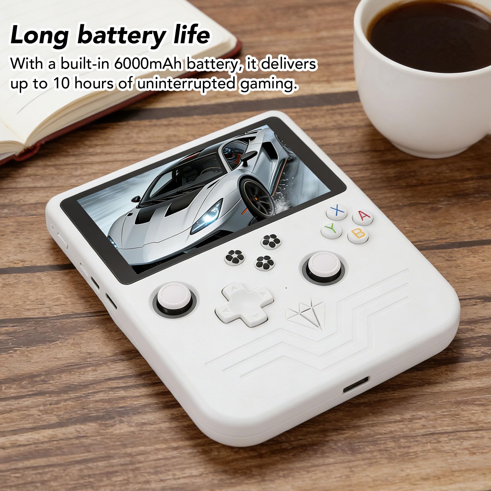 Cuifati R60MAX Retro-Handheld-Spielekonsole, 4 Zoll 1280 X 720 IPS-Bildschirm, 6000 MAh akkus und 128 GB, Eingebaut in Tausenden von 2D-3D-Klassikern, Open-Source-Linux-System, Geschenke (White)