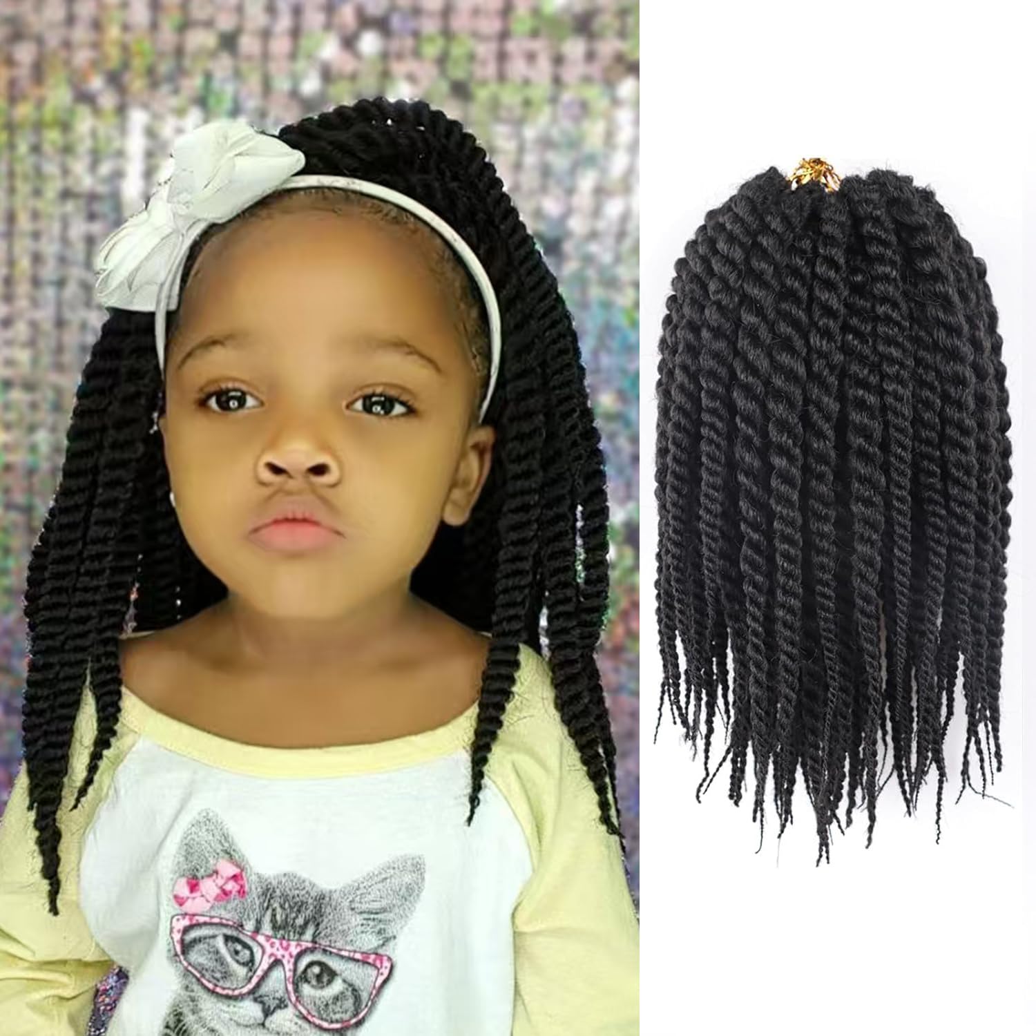 Jumbo Senegalese Twist Crochet Hair 10 Inch Havana Twist Crochet Braids for Black Women Pre Looped 7 Packs Short Cuban Twists Braiding Hair Crotchet Kinky Twists (Black)