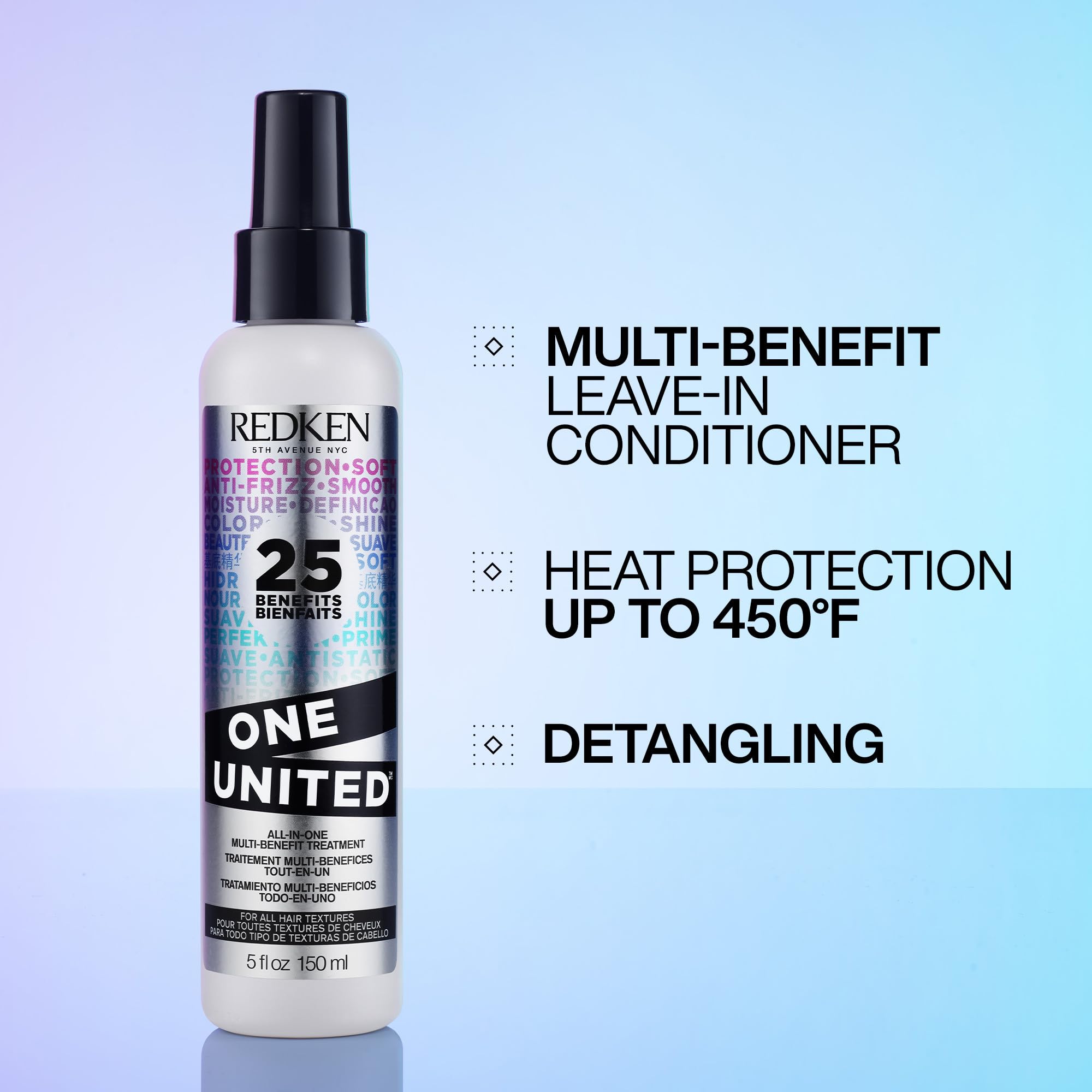 Redken One United Leave In Conditioner | Multi-Benefit Hair Treatment | Detangles, Nourishes, & Smooths Frizz | Heat Protection Spray for Blow Dry & Styling | For All Hair Types | Paraben Free