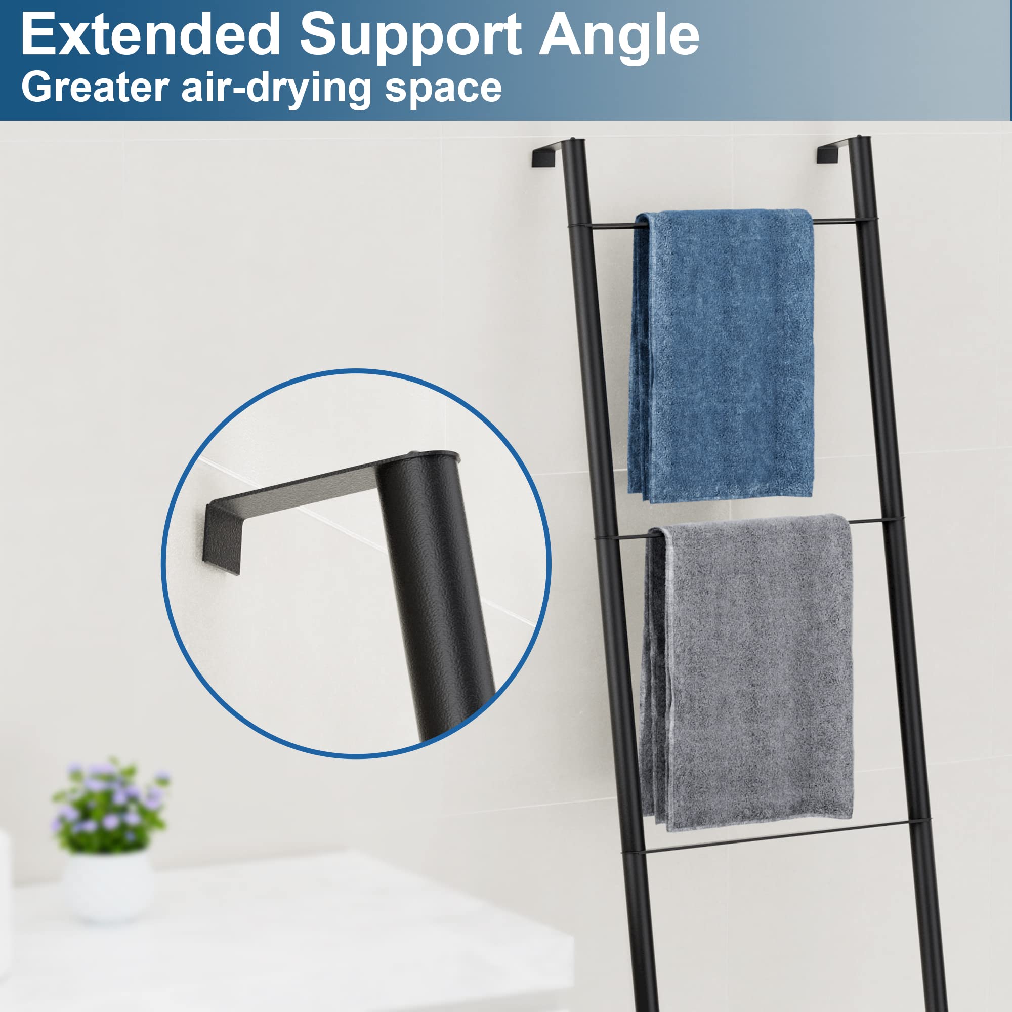 Pickpiff Black Metal Blanket Ladder - Free Standing Wall Leaning Ladder Towel Rack for Decorative Bathroom, Living Room, Kitchen, Holder for Towels, Blankets, Throw Blankets, Quits(4-Tiers, Black)