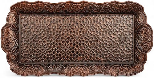 Alisveristime Juego de 2 bandejas de metal adornado para servir Bandejas decorativas de chapa metálica con motivo otomano, (14.2 x 7.1 pulgadas,