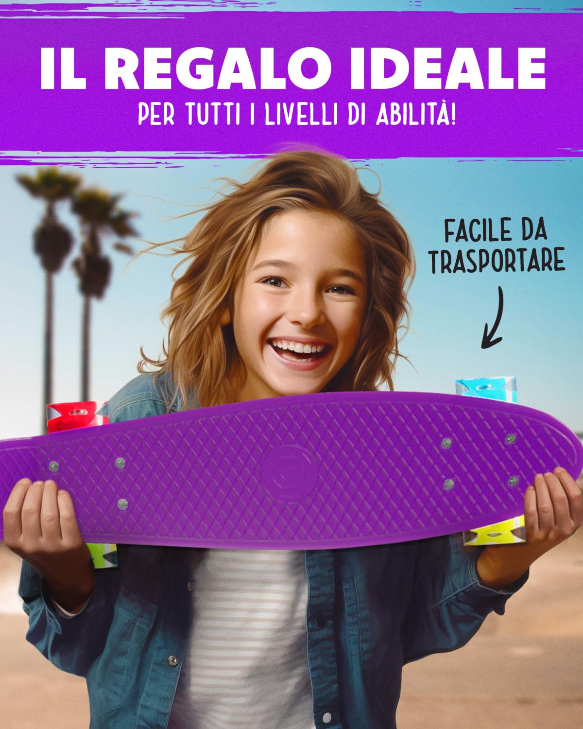 Deleven Skateboard 56cm con Ruote LED, Tool per Skate e Cuscinetti Abec 7 - Per Bambini Principianti Ragazze Ragazzi Adolescenti Adulti
