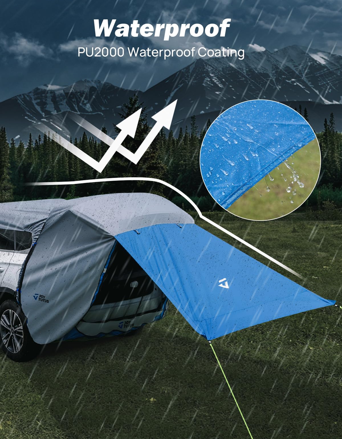 JOYTUTUS Tienda de campaña universal para portón trasero, SUV, impermeable, con mosquitera y protección solar para senderismo y camping