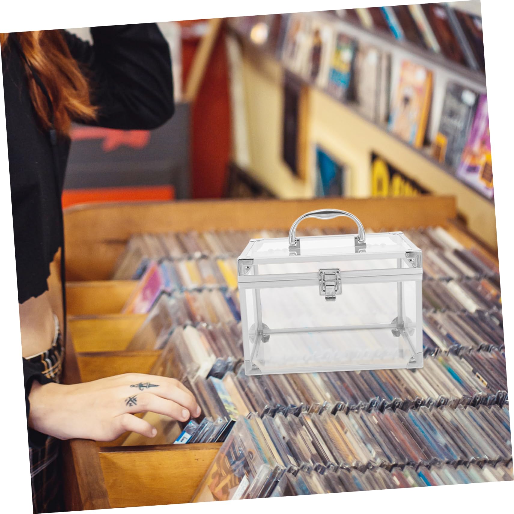 DOITOOL Scatola per Archiviazione Facile in Acrilico Trasparente Porta CD e Dvd Organizer Salvaspazio e Capiente con Maniglia e Identificazione Immediata