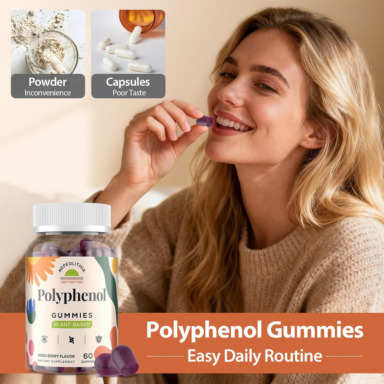 Polyphenol Gummies, Plant-Based Formula with Resveratrol, Elderberry, Grape, Turmeric,Green Tea, Cranberry Extract, Vitamins & Minerals, Superfood Blend, Mixed Berry Flavor, 60 Gummies - Image 7