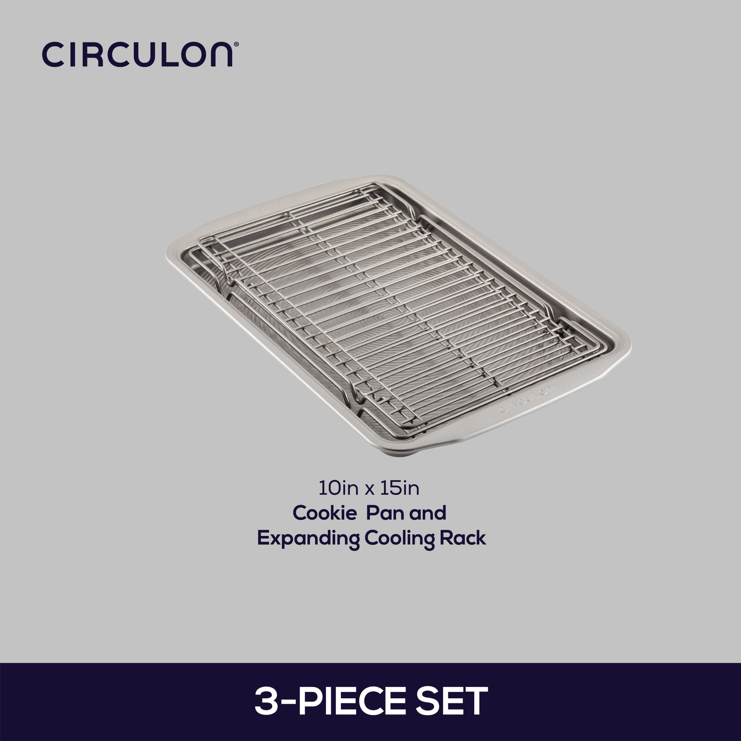 Circulon Bakeware Baking Sheet/Cookie Pan and Cooling Rack Set, 3 Piece, Gray