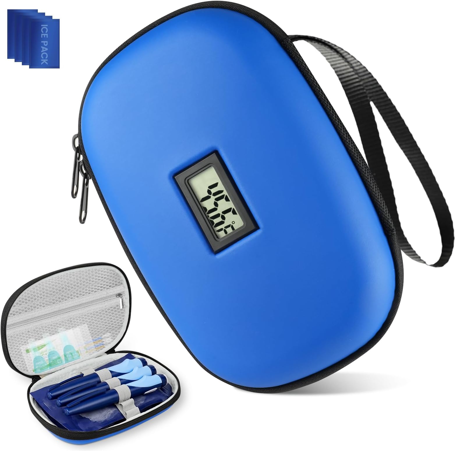 sarlar Insulin Cooler Hard Travel Case, Diabetes Medication Cooler with Digital Thermometer, 4 x 300ml Ice Packs for Double Cooling Time, Refrigerated Medication Storage Bag with Moisture Barrier Bag