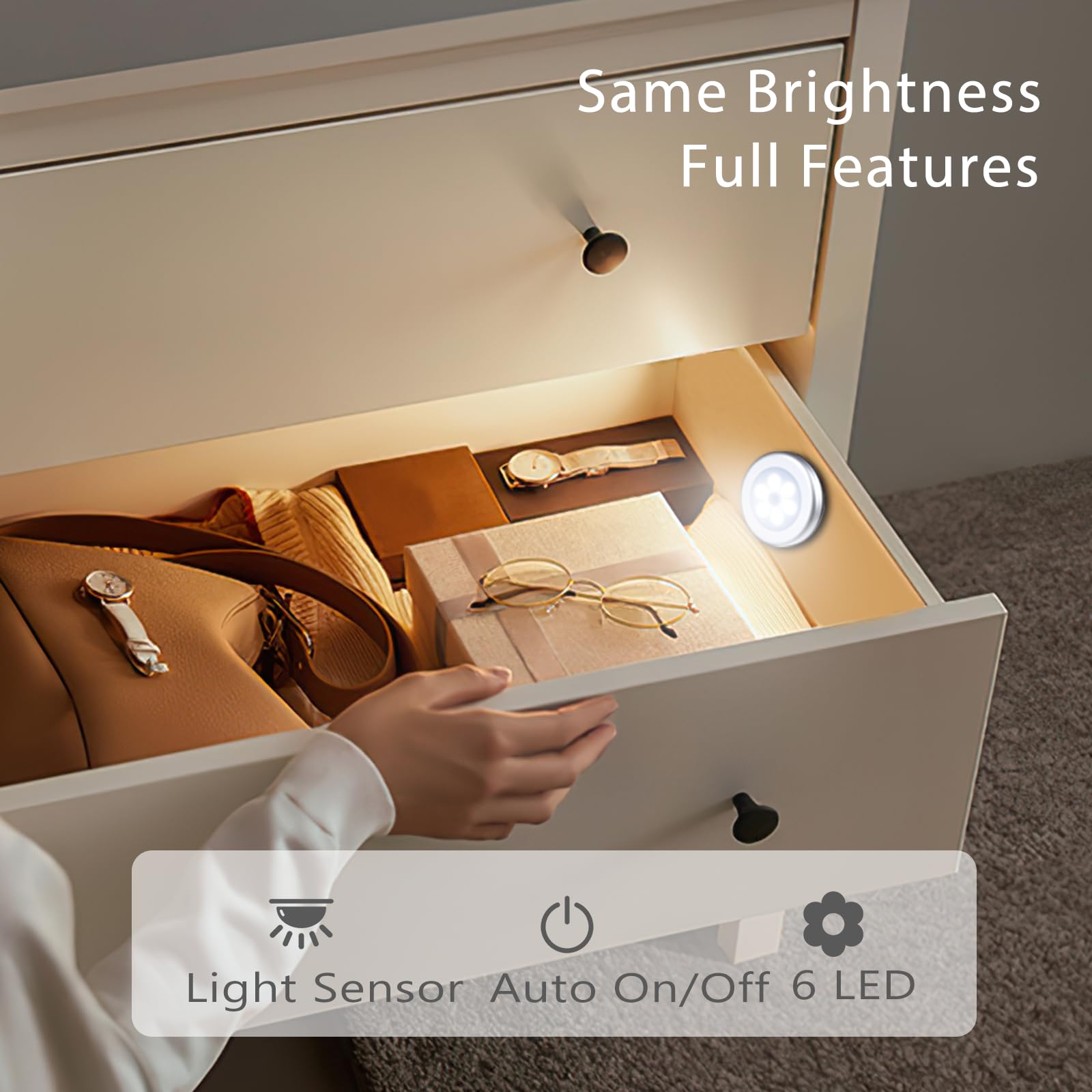 ORIA Nachtlicht mit Bewegungsmelder, 6 Stk LED Bewegungsmelder Licht, Led Beleuchtung Sensor Schrankbeleuchtung, Auto EIN/AUS Sensor Licht Für Flur, Treppen, Schlafzimmer, Küche - Weiß