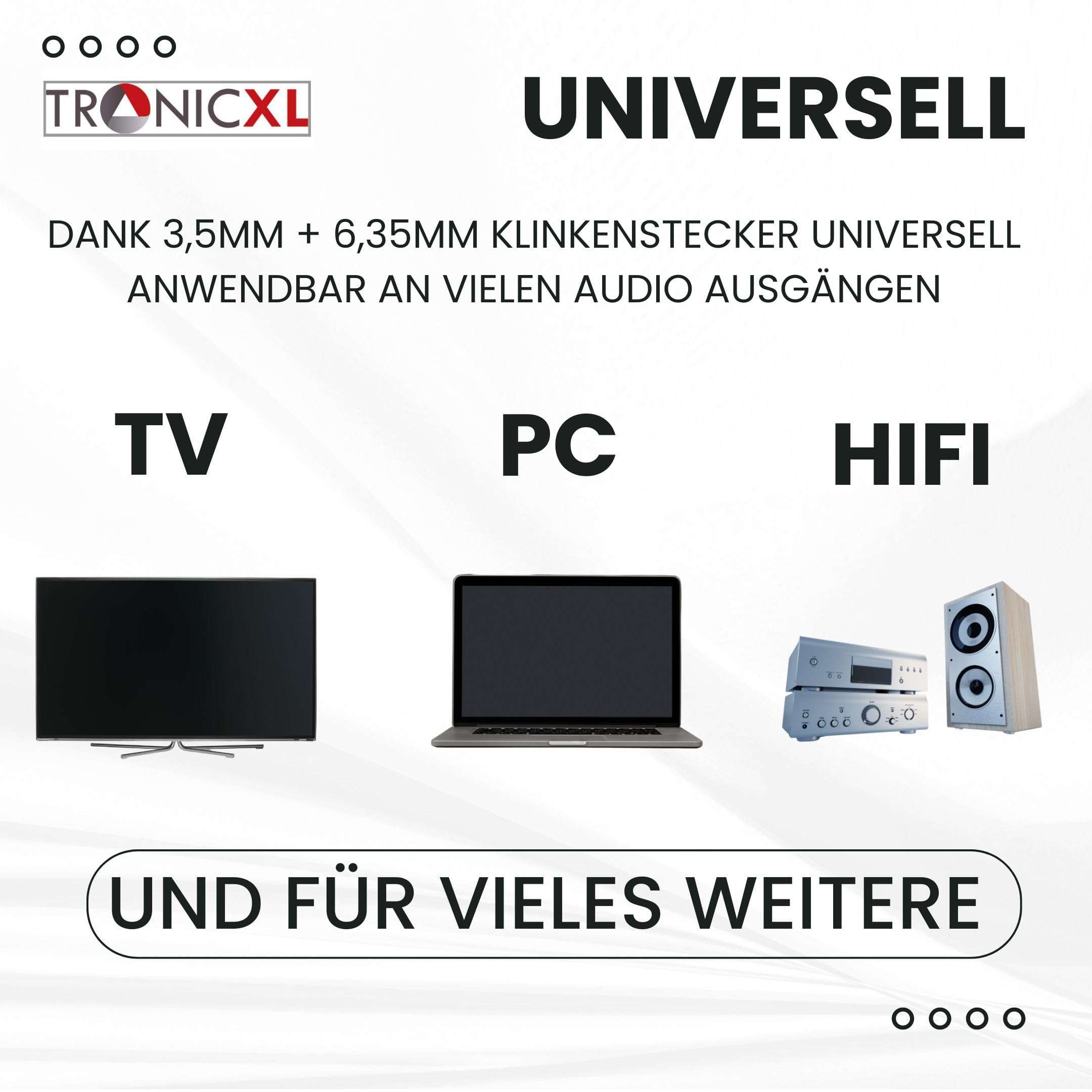 TronicXL Fernsehkopfhörer Stereo 6m Kabel kompatibel Sony LG Panasonic Grundig Samsung