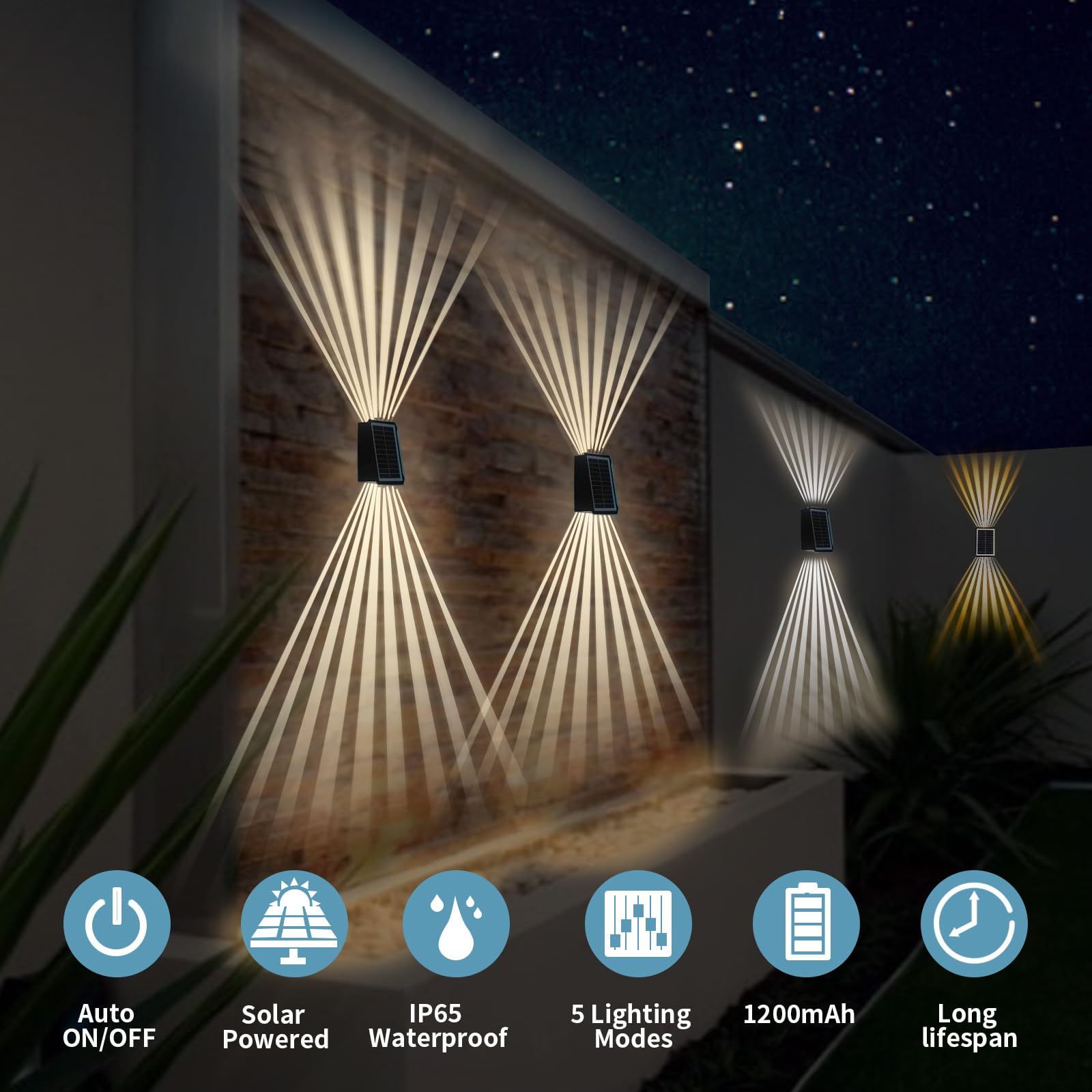 Applique da Esterno Solare 4 Pezzi,CCT Luci da Esterno Giardino Solari Su Giù Regolabile Design,Impermeabile IP65 Lampada da Parete a Energia Solare per Recinzione,Patio,Corridoio,Percorso