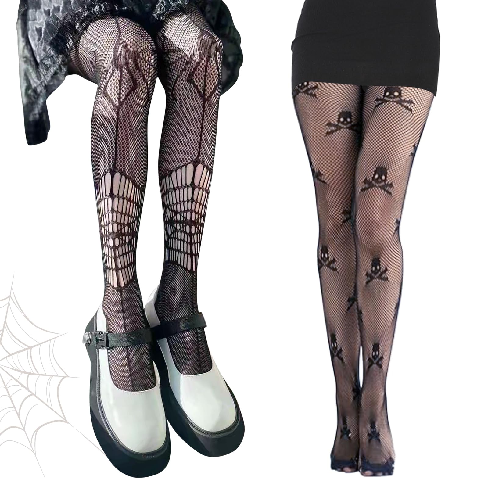 2 Paia Collant A Rete Donna Con Motivo Serpente - Calze Fishnet Tatuaggio Per Halloween, Feste E Giochi Di Ruolo, Colore Nero - 5
