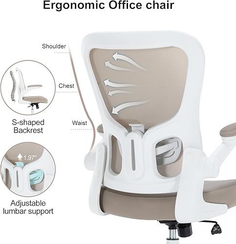 Miniatura 3 de TOPBSHODC Silla de oficina, silla de escritorio ergonómica con reposabrazos abatibles, silla de computadora de piel sintética con soporte lumbar,