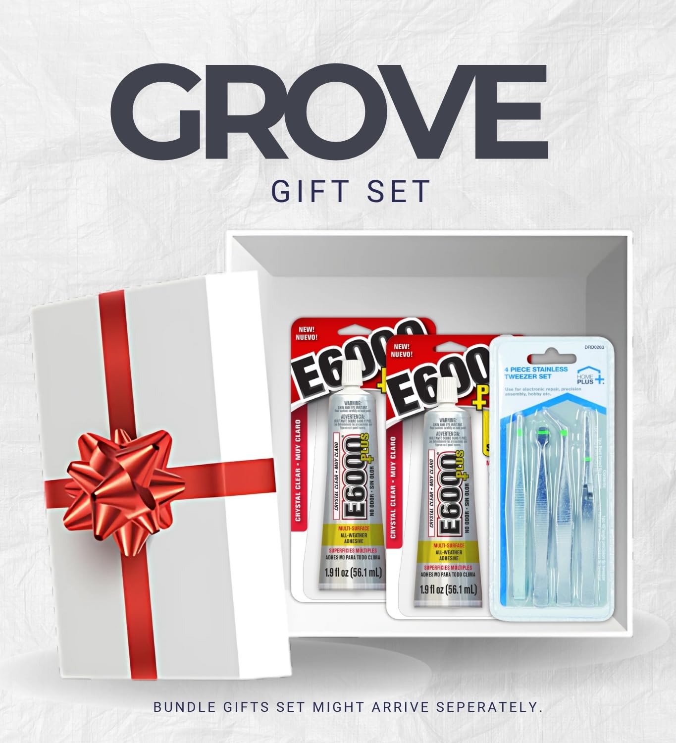 2X E6000 High Strength Clear All-Weather Adhesive 1.9 oz – Bundle with Tweezers Set – Precision Tip, Waterproof, Durable Adhesive for Crafts, Repairs & Construction – Gift Set (3 Items)