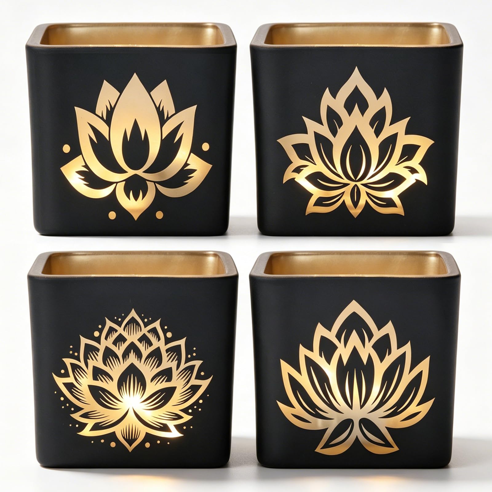 Lotus Votive Candle Holders Black Tealight Candle Holders Set of 2