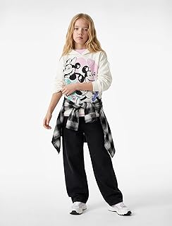 Lisanslı Mickey ve Minnie Mouse Baskılı Şardonlu Oversize Kapşonlu Sweatshirt