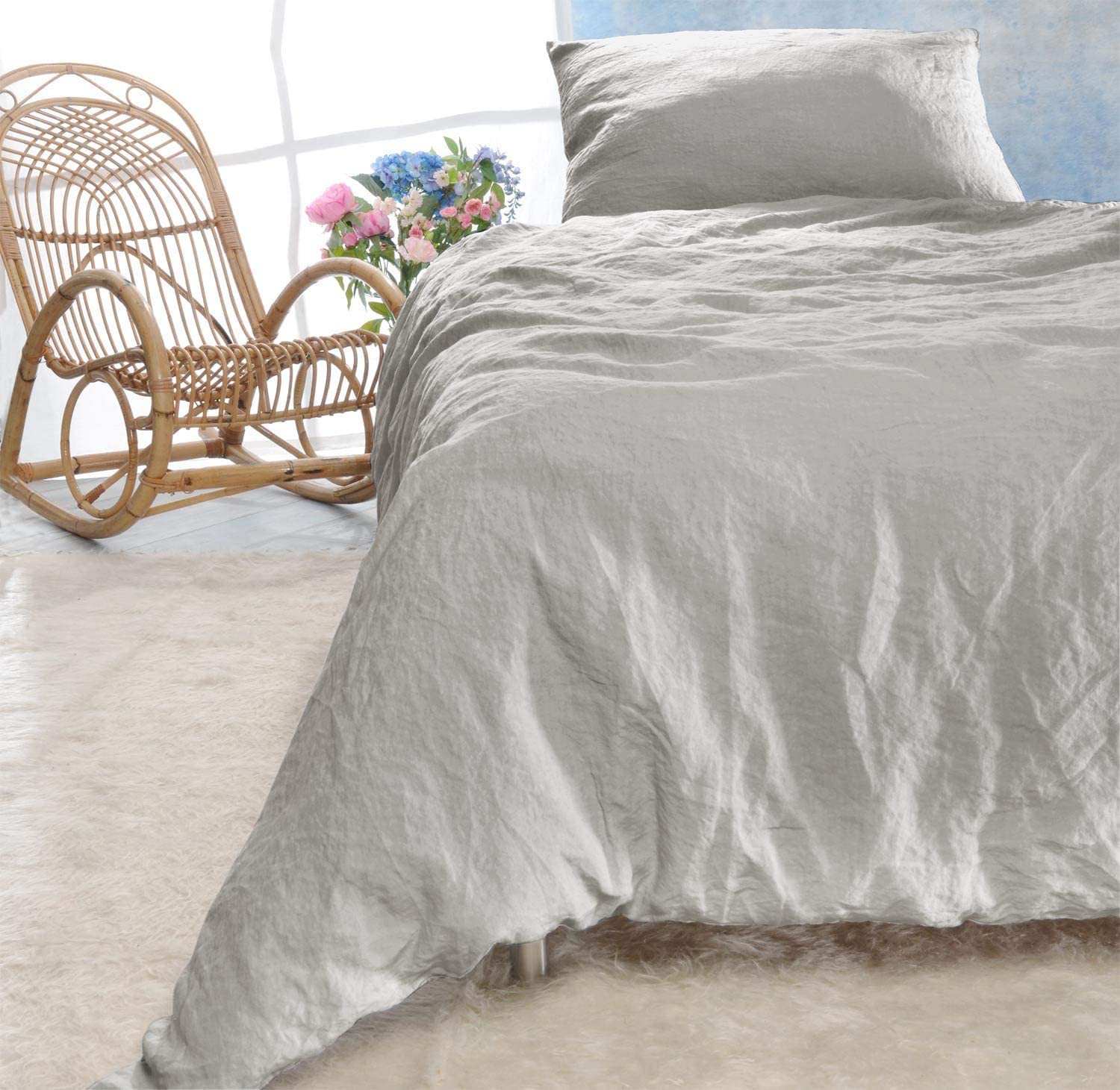 Wohnen & Accessoires GmbH & Co. KG Leinen-Bettwäsche-Set Sintra 100% Leinen aus Portugal, 2-teilig Bettbezug und Kissenbezug (2tlg. 135x200cm + 40x80cm, Platingrau)