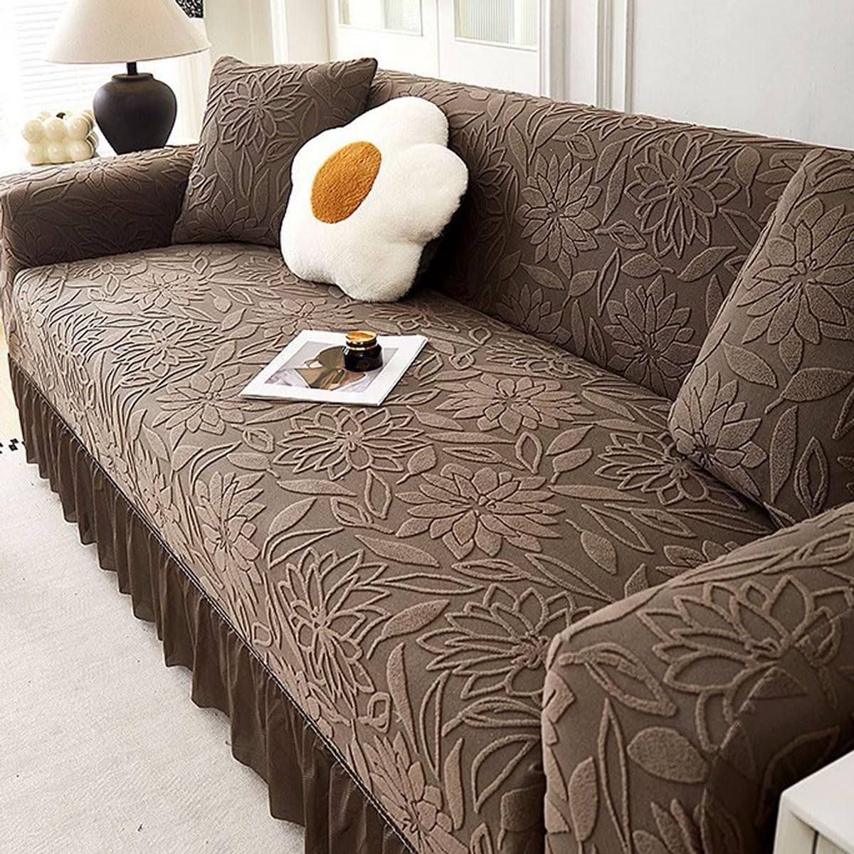 Qqwbhj H Sofa Covers Wit Skirt 1/2/3/4 Seater Super Soft Covers Ig Stretc Sofa Slipcover Printed Pattern Sofa Covers Anti Scratc Sofa Cover Non Slip Sofa Slipcove(Size:2 Seater (145-185Cm),Color:h)