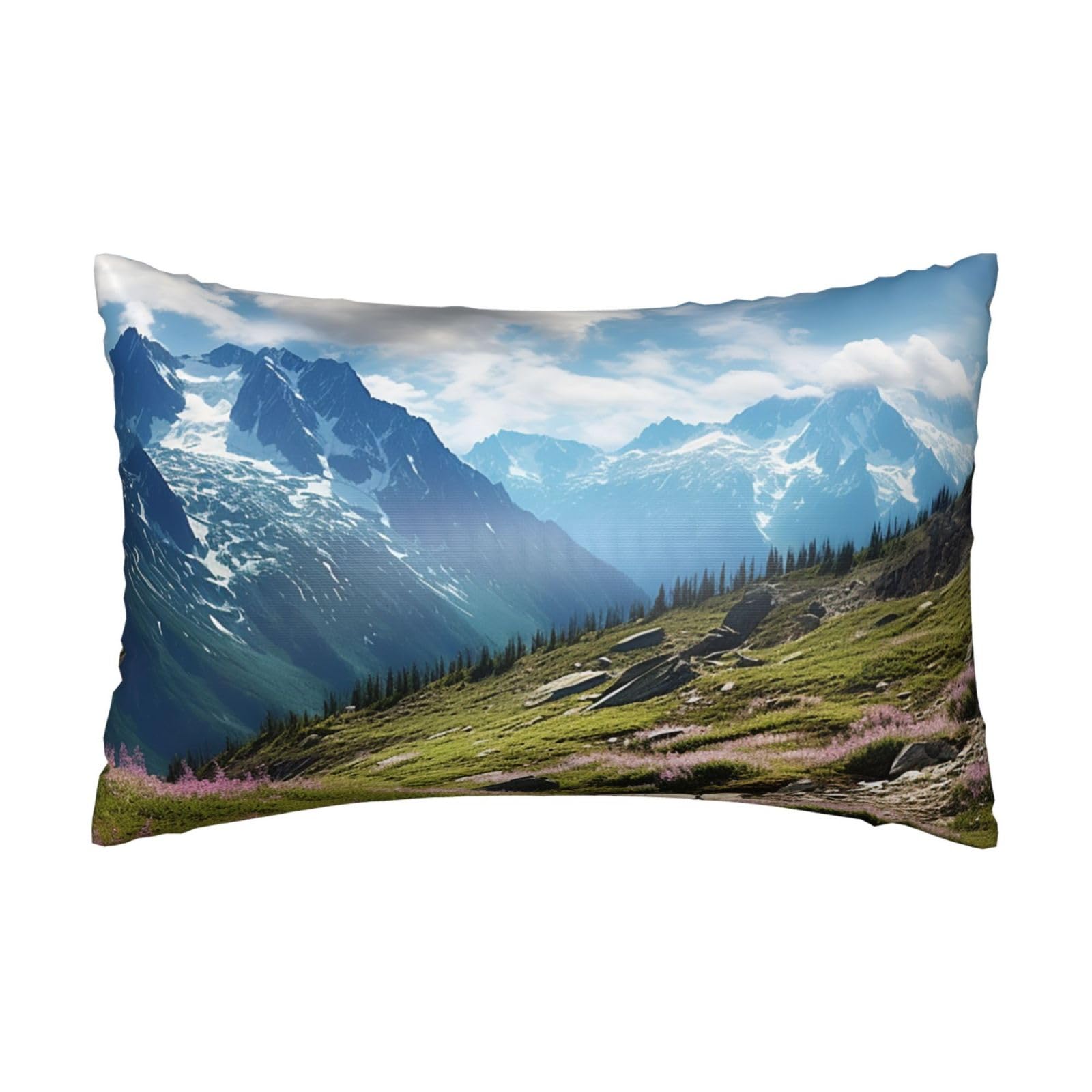 Satin Pillowcase for Hair and Skin, Mountains Pillow Case Queen Size 20x30 Inches, Cooling Silky Pillowcases with Zipper Ultra Smooth and Soft Pillow Cover for Sleeping