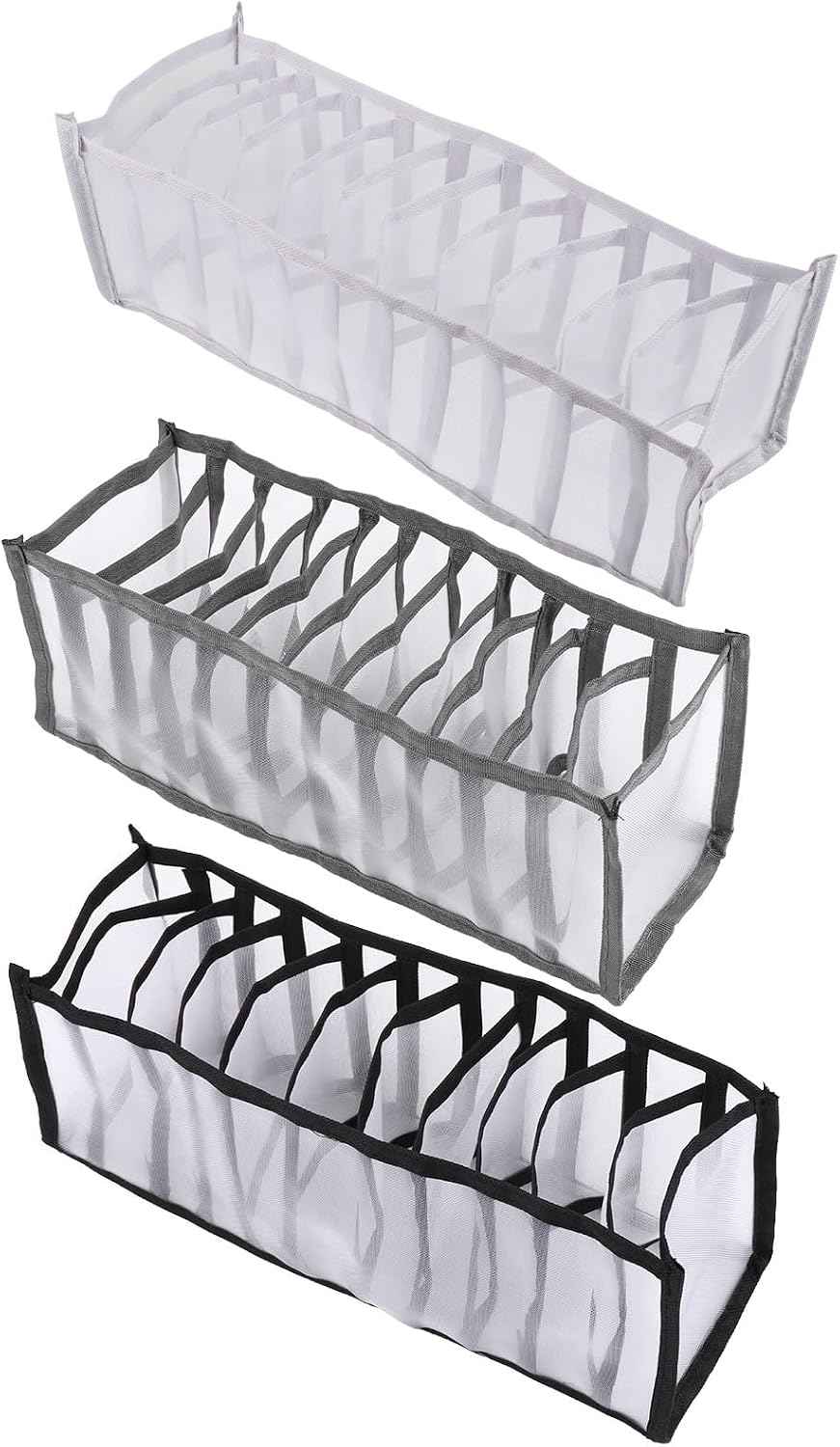 Stackable Socks Organizer Box Set 3pcs, Thickened Nylon Mesh Drawer Type Socks Storage Cases, 11-compartment Multi-purpose Stockings Organizer for Closet and Home Storage Random
