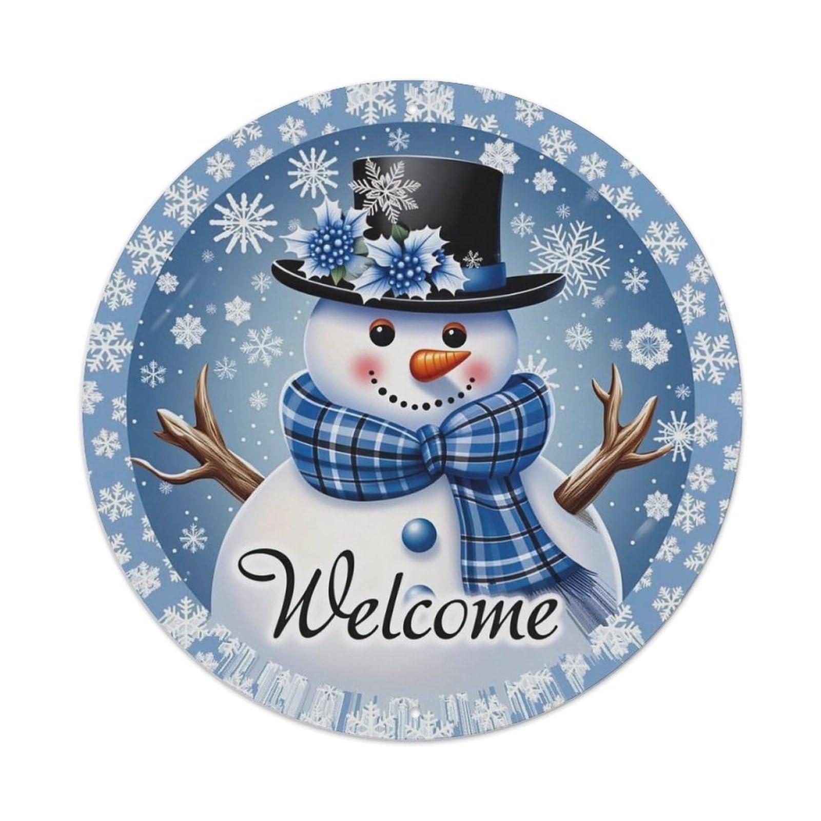 Snowman Winter Welcome Pattern Print Metal Tin Sign