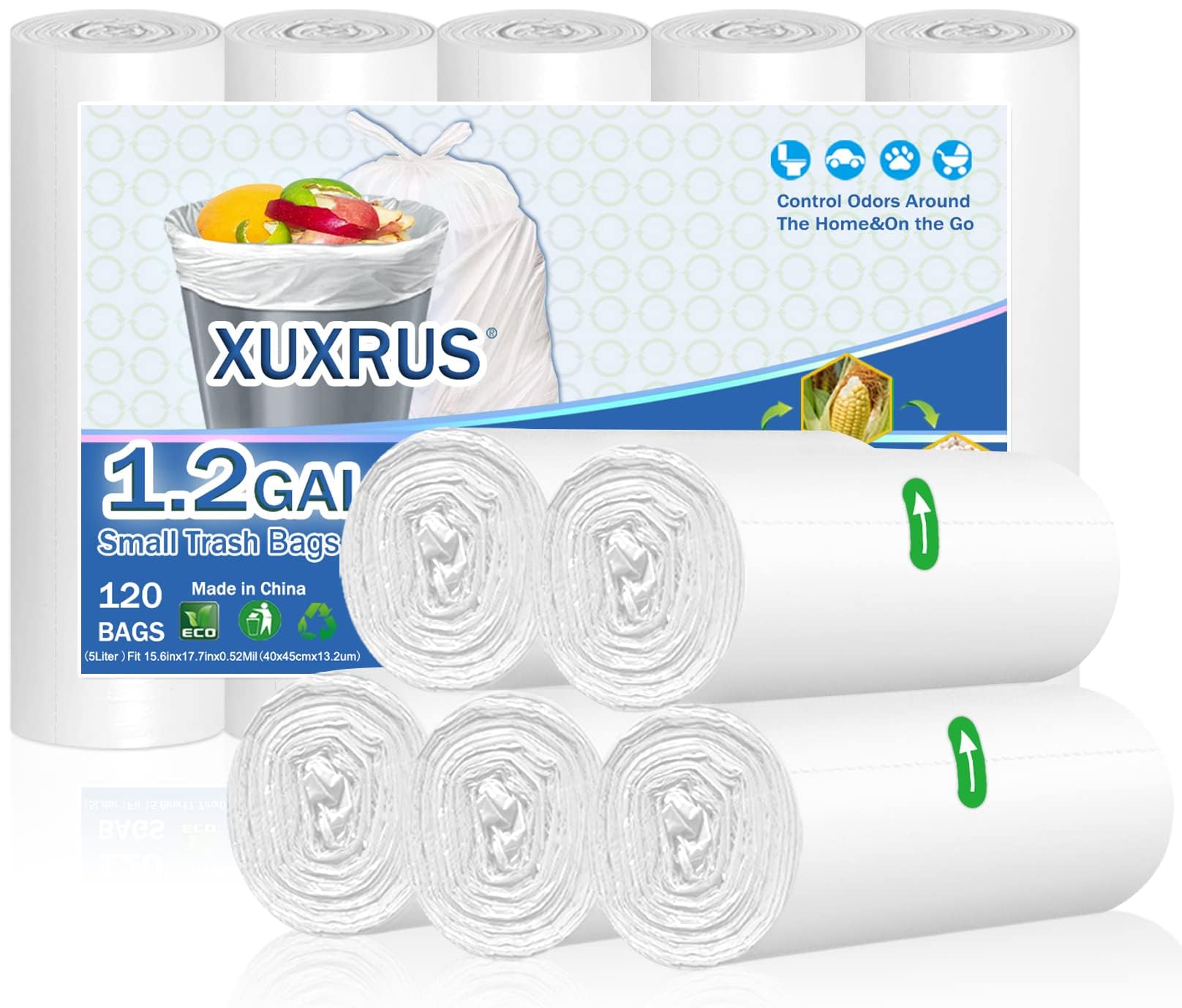 XUXRUS 5 Liter Small Trash Bin Bags White Bin Liners 1.2 Gallon Garbage Bags Wastebasket Liners for Home Office Lawn Bathroom,120 Count,White (Fits 0.8-1.2 Gallon Bins)