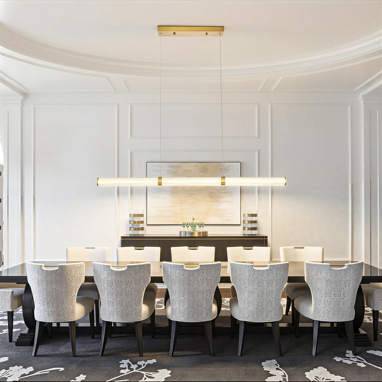 59" LED Linear Pendant Light, Dimmable Kitchen Island Light with Remote Control, Modern Linear Chandelier for Dining Room and Kitchen, Adjustable Height, 3000K–6500K