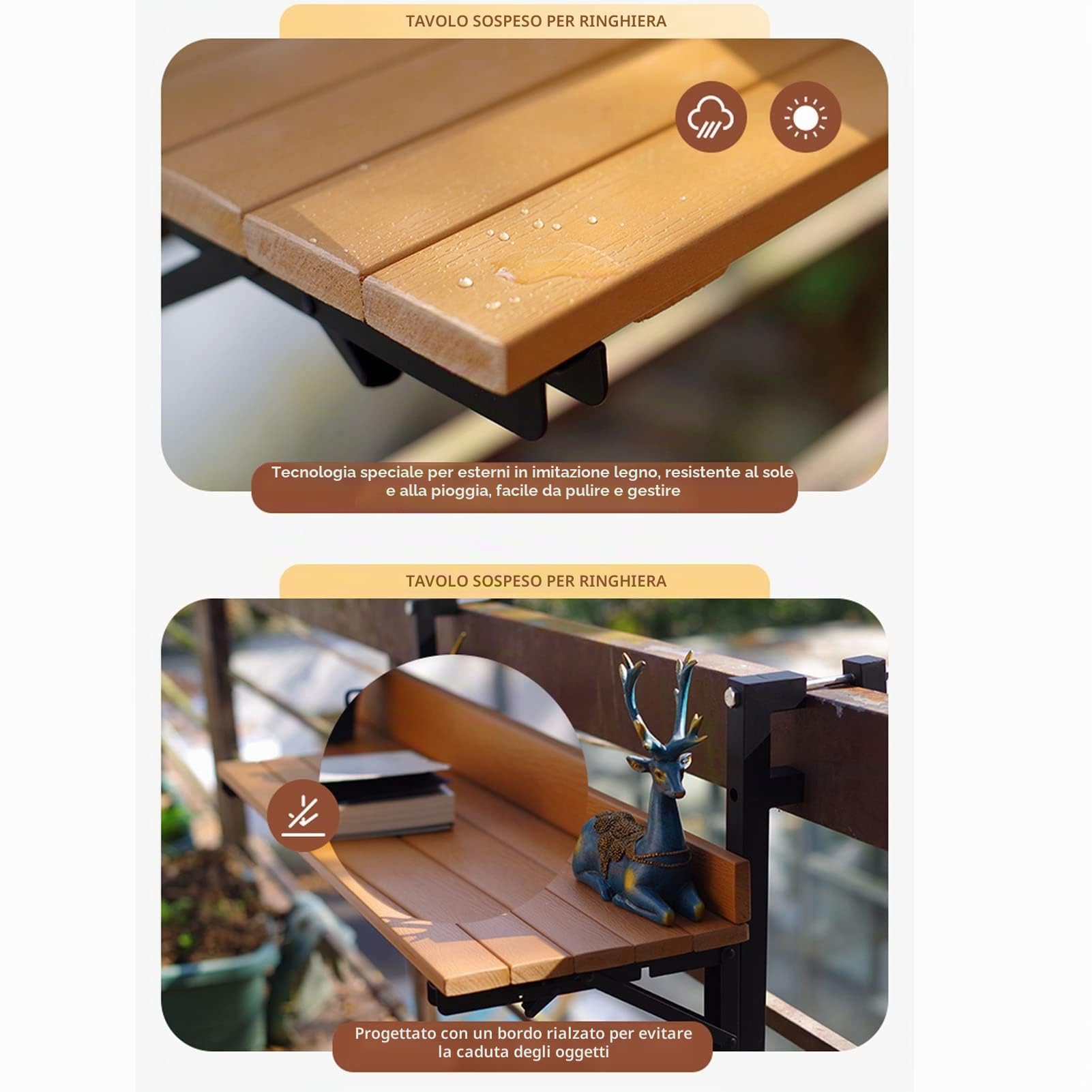 Tavolini da appoggio da giardino Tavolo pieghevole da balcone, tavolo da bar per ringhiera pensile da esterno, tavolo da balcone sospeso, tavolino da balcone sospeso a parete per giardino con patio (