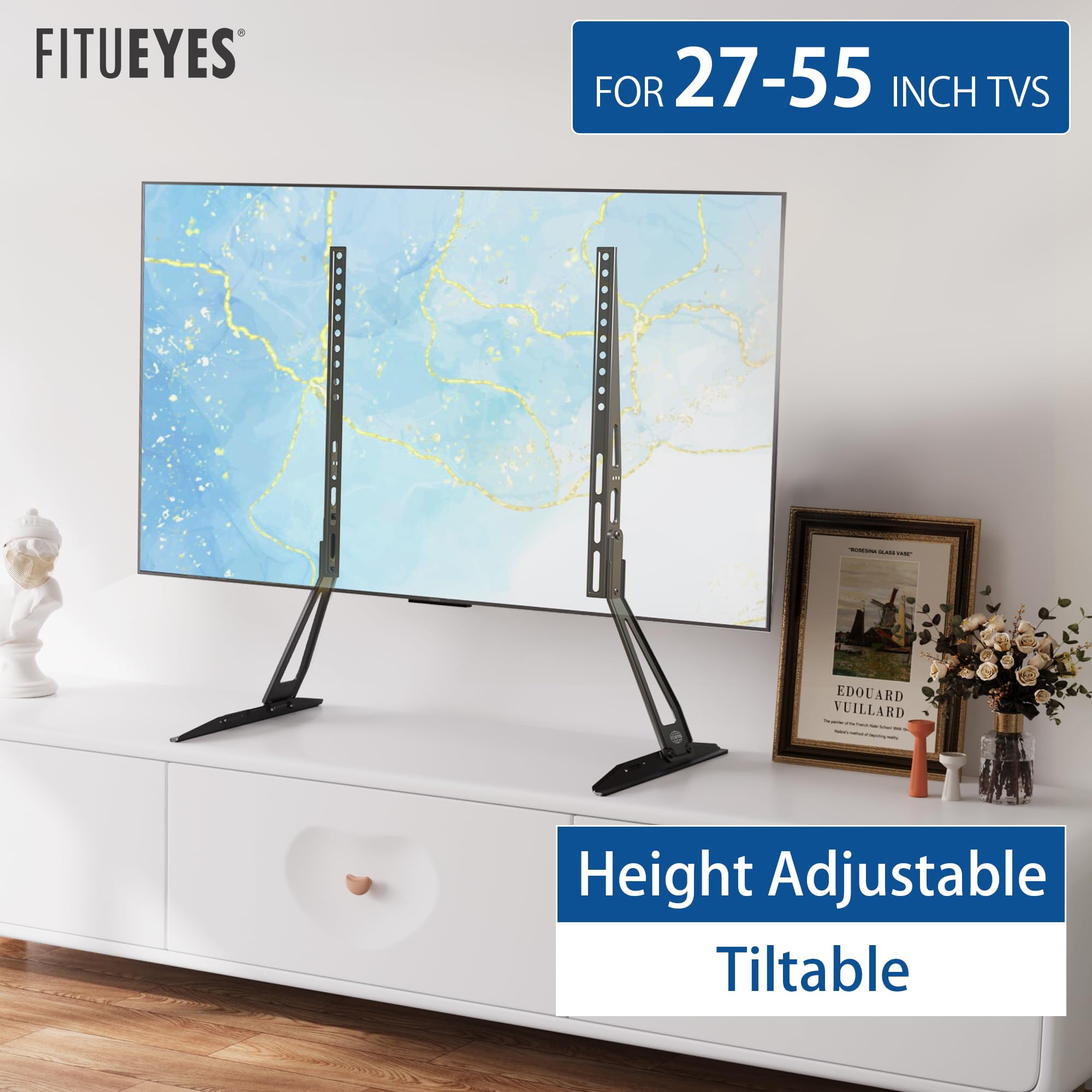 FITUEYES tv-standaard voor 32-55 inch TV, Hoogte verstelbaar Kantelbaar ± 6° tv stand, Max VESA 600x400mm 50kg