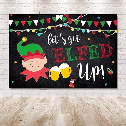 Miniatura 6 de MEHOFOND Fondo de fotografía de elfo para adultos, 7 x 5 pies, luces con purpurina para Navidad, suéter feo de invierno, Navidad, vacaciones,