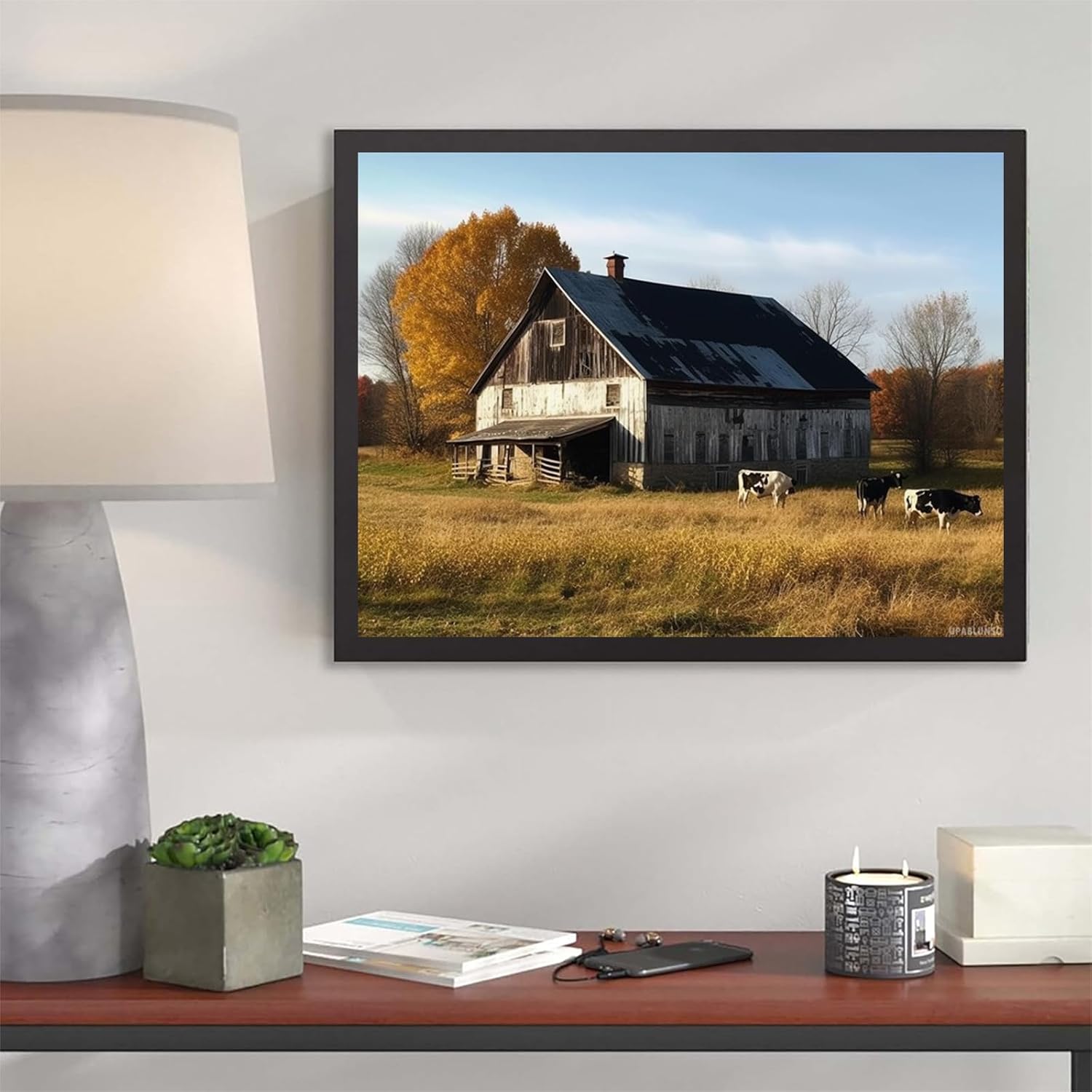 UPABLUNSO Diamond Art Painting Barn Farmhouse Cow Barn Kit for Adults Diamond Art Painting by Number Kits Gem Art Wall Home Decor 12x16 Inch