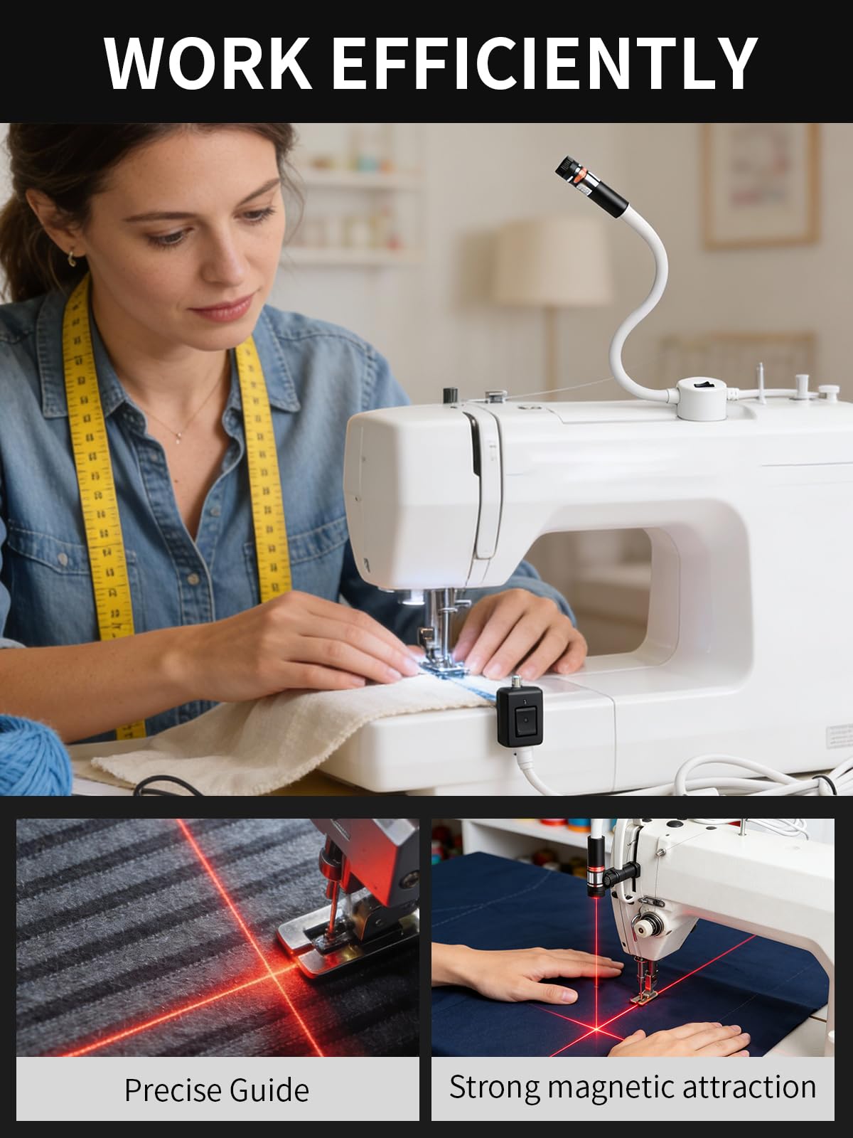 Magnetyczna lampka do pikowania do maszyny do szycia, laserowa piła ukośna, akcesoria do szwów, ścieg, prosta linia, czerwona, z dokładnym wyrównaniem, system znakowania prasy termicznej, lazer