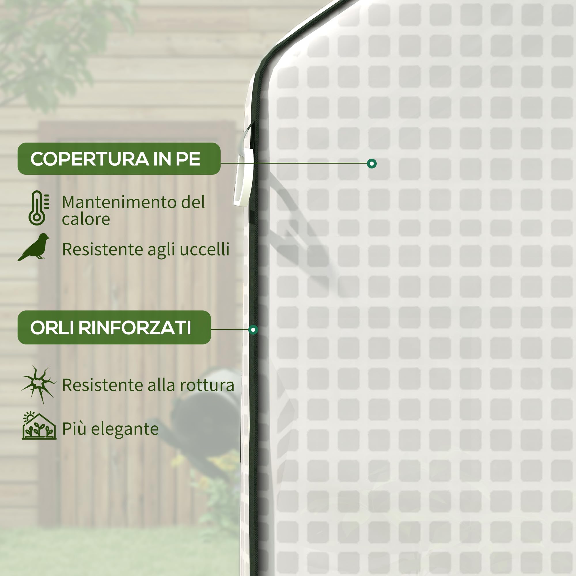 Outsunny Copertura per Serra in PE 1.4x0.73 m, Telo di Ricambio per Serra con Finestre, Porta Avvolgibile a Cerniera e Bordi Interrati, Protezione UV, per Agricoltura, Piante, Orti e Giardino, Bianco