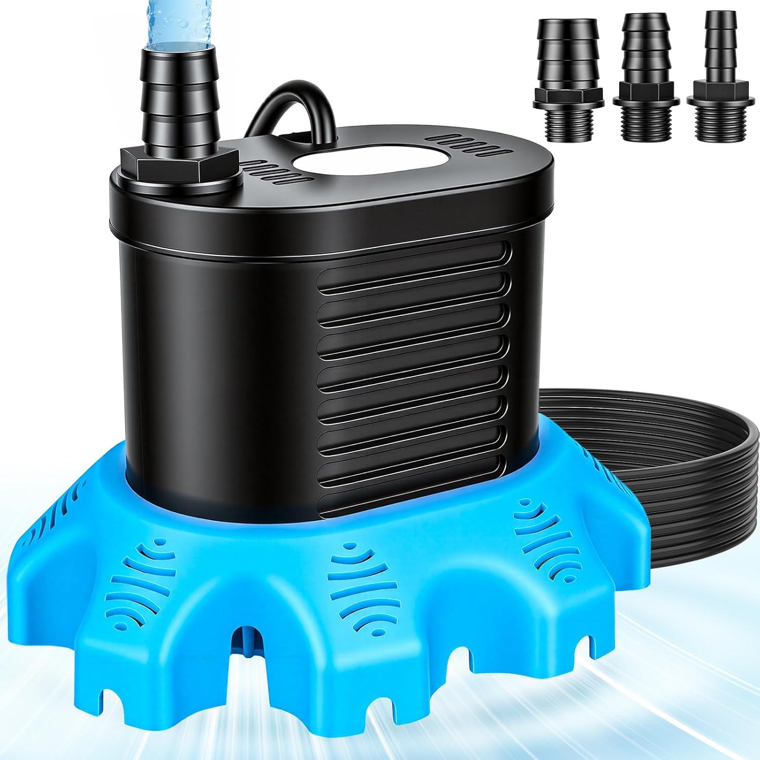 Pool Cover Pump, 850 GPH Submersible Water Pump for Above Ground Pool Draining, Sump Pump with 30inch Power Cord & 3 Adapters (1/2", 3/4", 1"), for Pool Covers, Hot Tubs, Flat Surface Water Removal