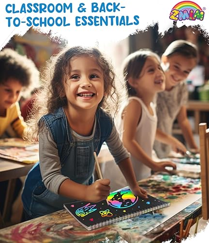 Miniatura 4 de ZMLM Papel para Rascar Arte-Manualidades Regalo: Paquete de 2 Cuadernos Arcoíris Suministros Juguetes Rellenos para Cesta de Pascua para Niñas