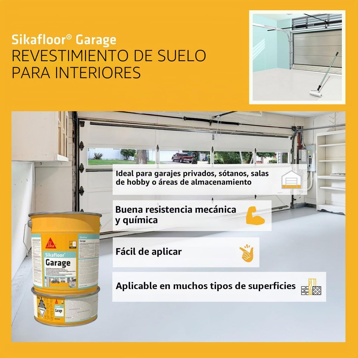 Resina epoxi Sikafloor Garage, pintura de suelo interior especial garaje, 6 kg, gris pedernal (cerca RAL 7032)