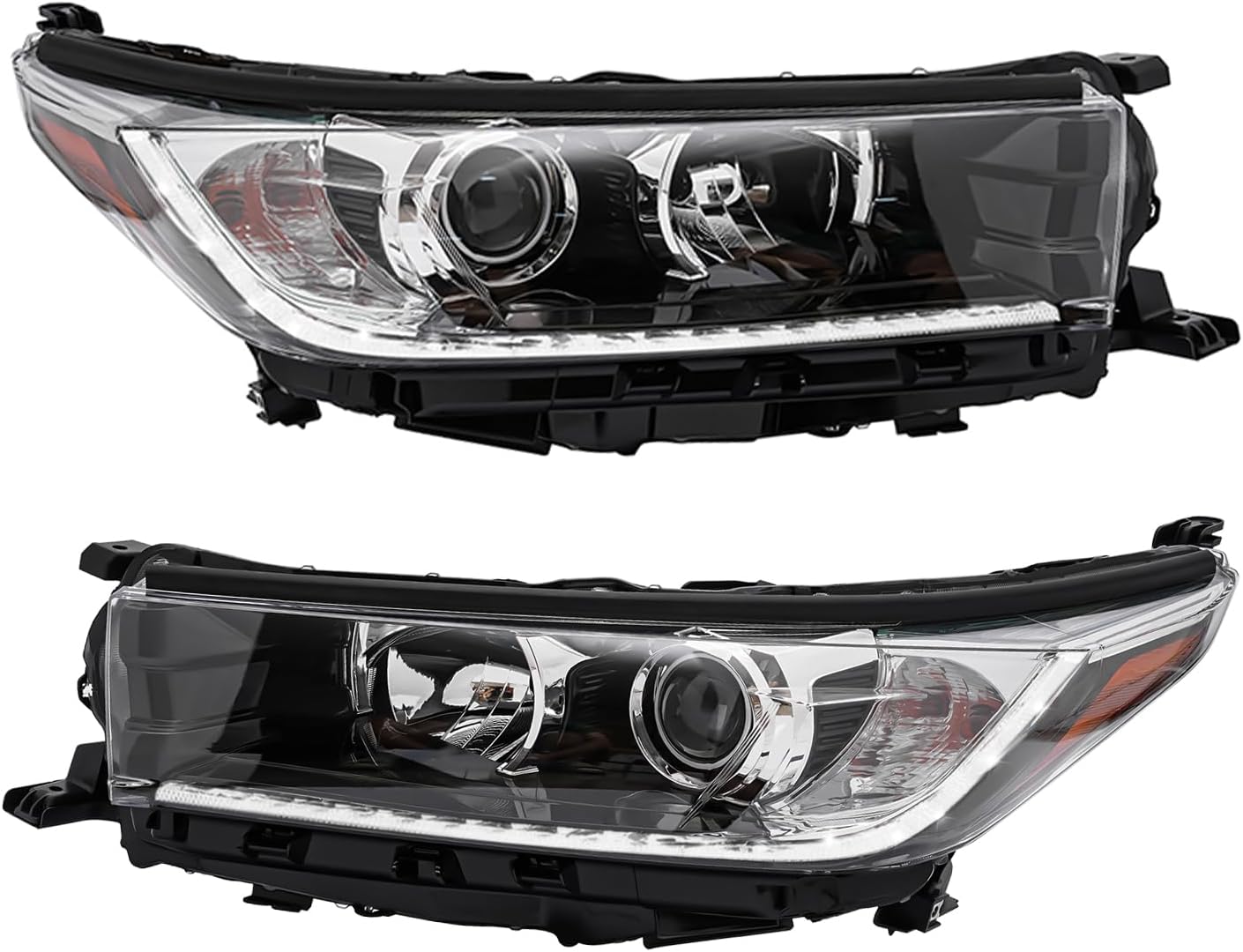 Halogen Front Headlight w/LED DRL Fit For 2017 2018 2019 Toyota Highlander SE/Limited/Limited Platinum NON-LE/XLE Models, 811500E390 811100E390 Headlamps Assembly (Driver + Passenger Side)