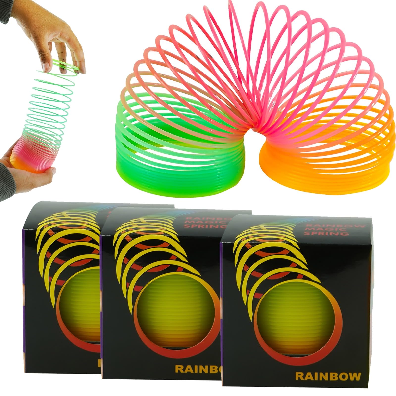 HOVUK 3x Rainbow Magic Spring Coil 6.5cm  Colourful Stretchy Bouncing Fidget Toy for Kids, Party Loot Bag Prizes, Stocking Fillers, Sensory Toys for Autistic Children, Boys & Girls