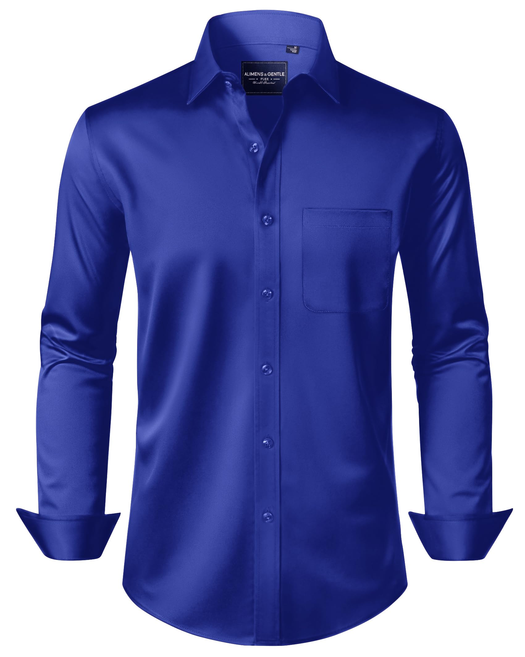 Alimens & Gentle Men's Dress Shirts Long Sleeve Stretch Wrinkle-Free Formal Solid Button Down Shirt with Pocket — view 11