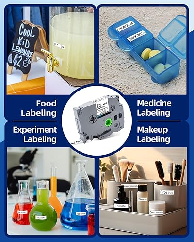 Vista 4 de Cinta para etiquetadora de 0.354 in TZe-221 de repuesto para Brother TZe TZ Cinta laminada de 0.354 in 0.35 pulgadas (negro sobre blanco) P Touch