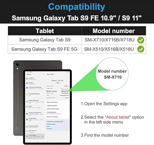 Miniatura 2 de DTTO Funda para Samsung Galaxy Tab S9 FE 5G de 10.9 pulgadasGalaxy Tab S9 de 11 pulgadas lanzada en 2023, funda de cuero de alta calidad con soporte