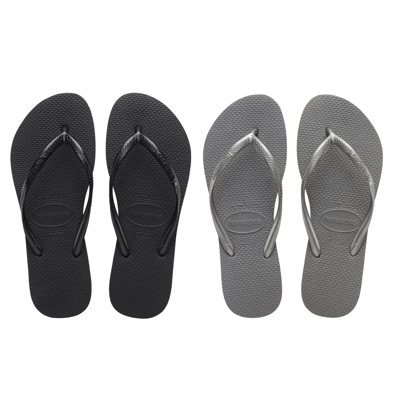Havaianas Women's Slim Flip Flops - Spring and Summer Pool Sandals for Women - Black/Steel Grey, 9/10