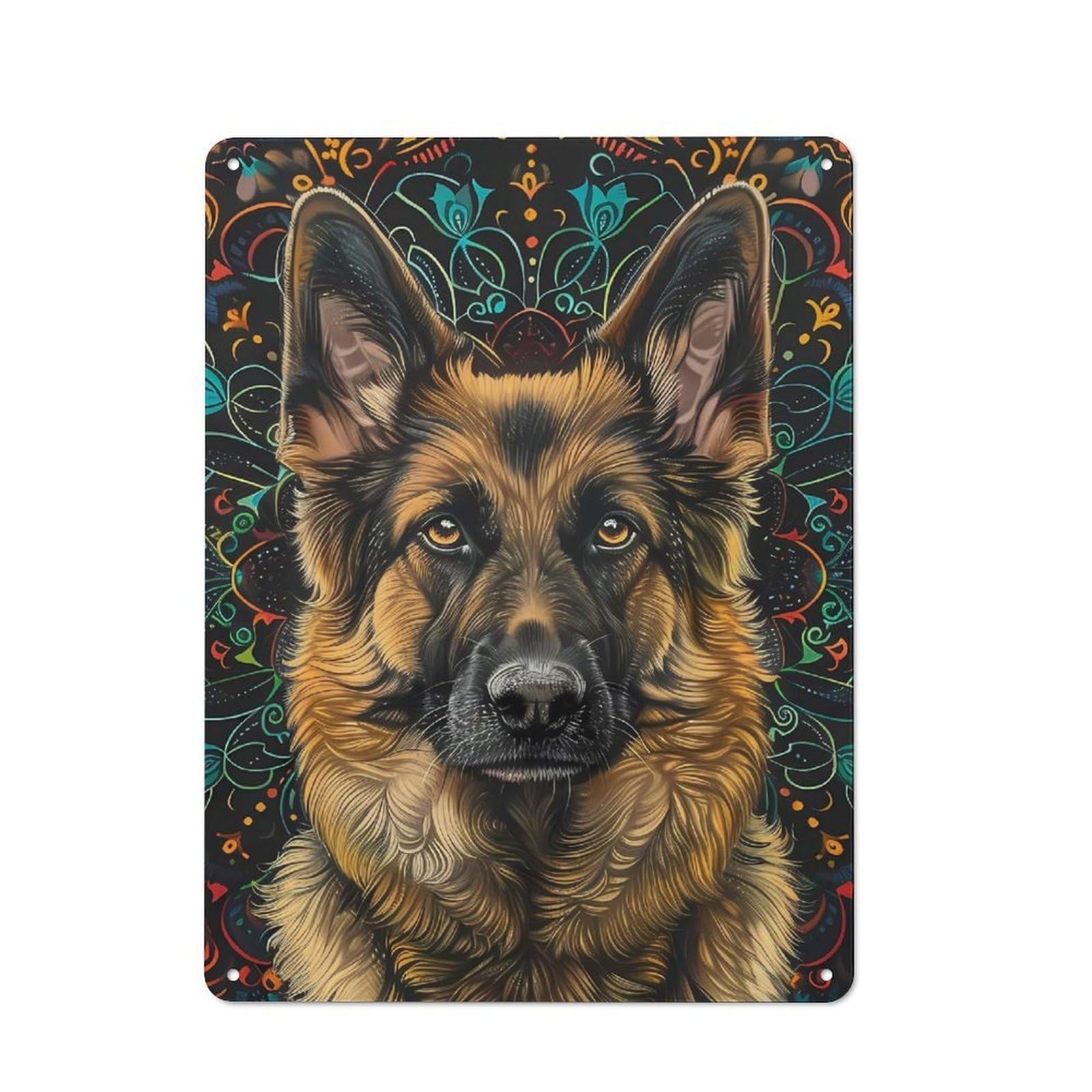 Junmoney Mandala German Shepherd Metal Wall Sign 40X30cm Featuring For Garage Or Workshop, Suited To Diy Enthusiasts