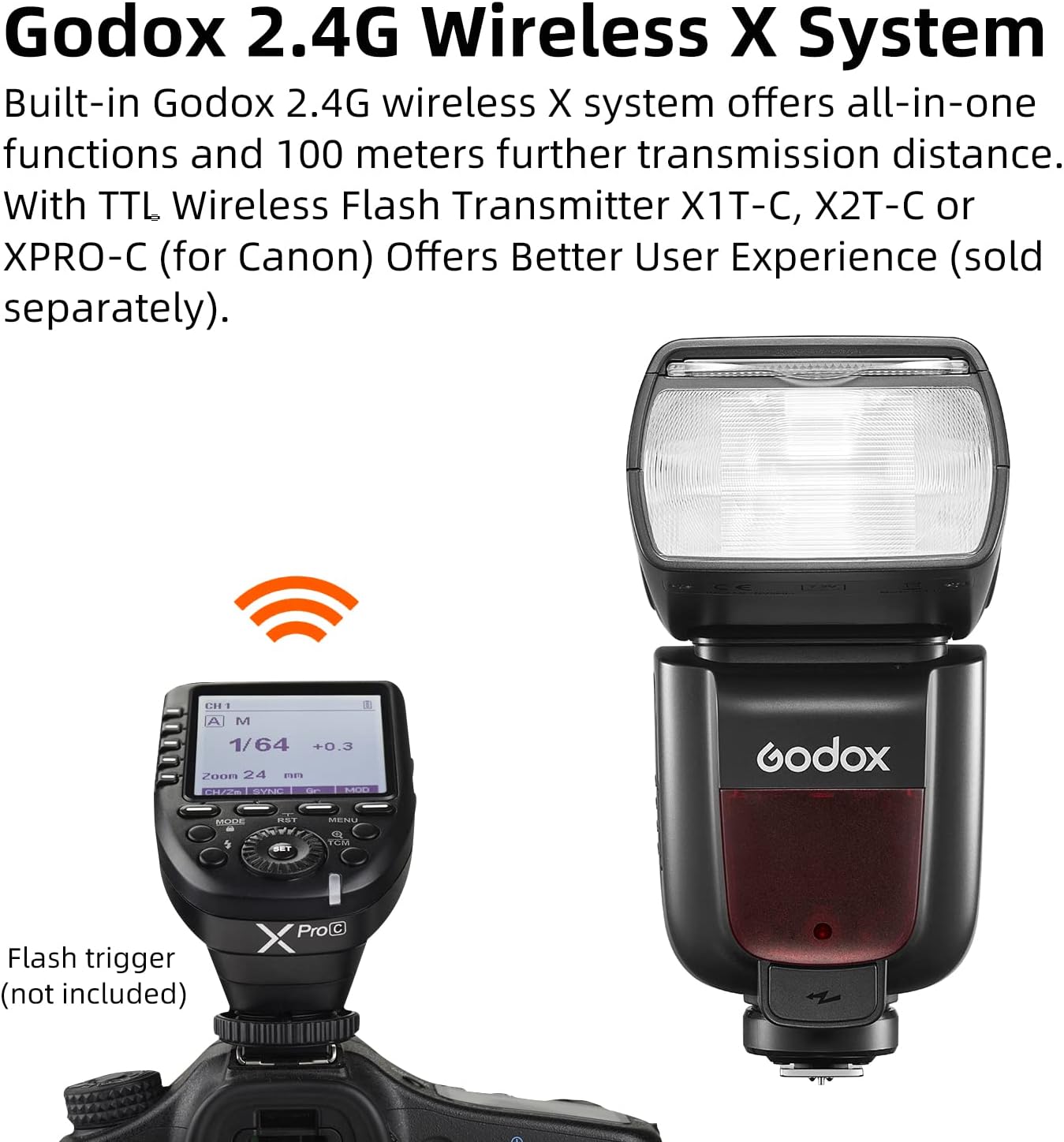 GODOX TT685II-C E-TTLII Camera Flash 1/8000sHSS GN60 0.1-2.6s Recycle Time, Full Power Flashes 290 Times, Suitable for Canon EOS Series Cameras, Quick-Release Lock, TCM Instant Conversion