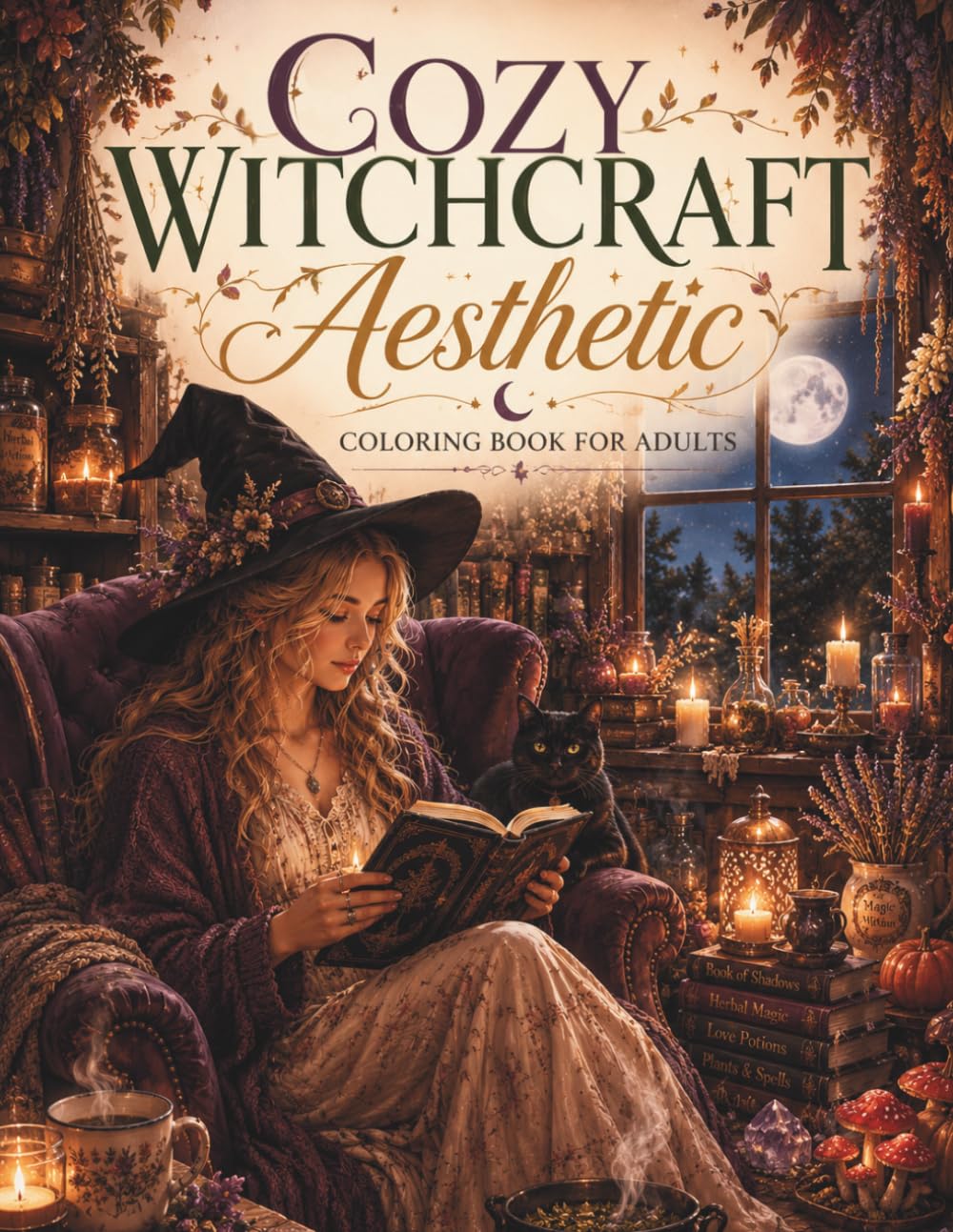 Cozy Witchcraft Aesthetic Coloring Book: 40 Magical Coloring Pages Featuring Cozy Reading Nooks, Potions, Moonlit Gardens, and Witchy Cottagecore Charm for Adults (The Cozy Aesthetic Collection)
