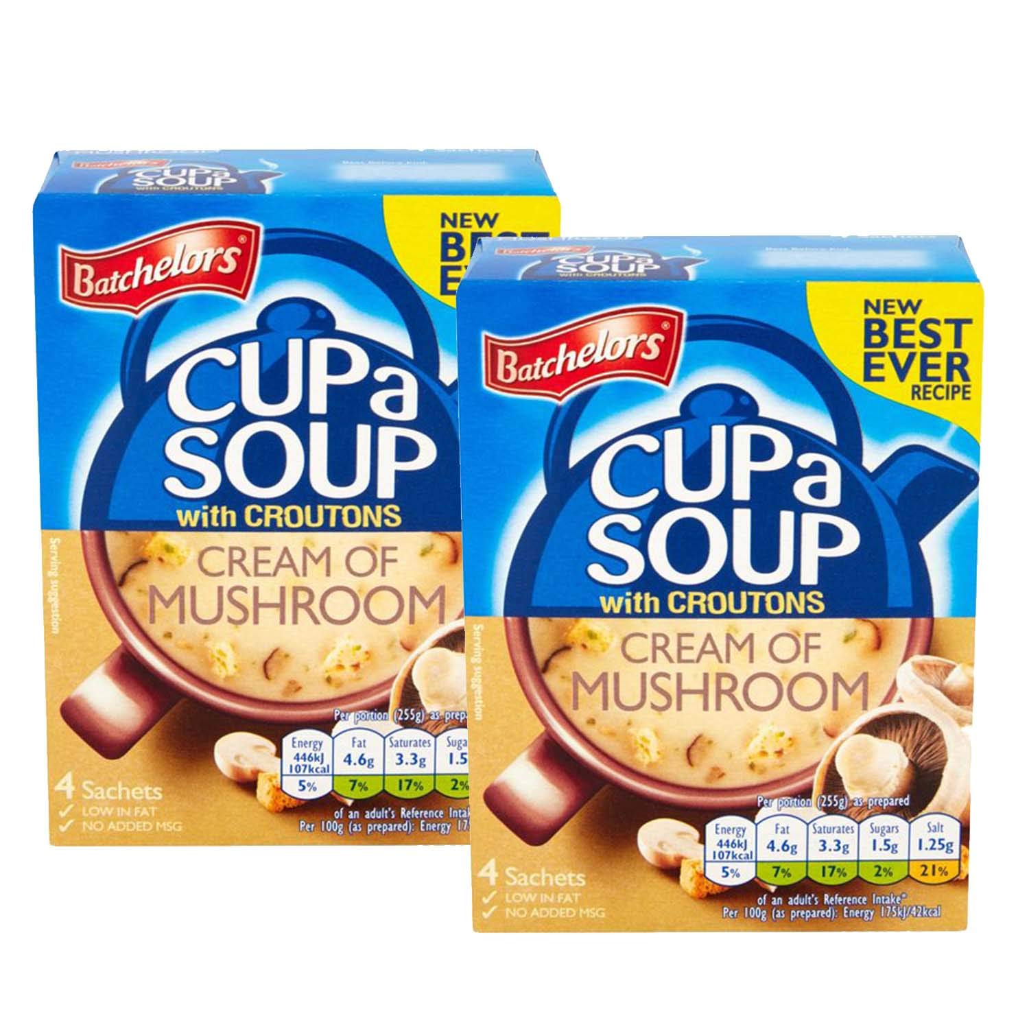 Batchelor's Cup A Soup with Croutons 4 Sachets - Cream of Mushroom - 2 Pack, 2 x 99 g