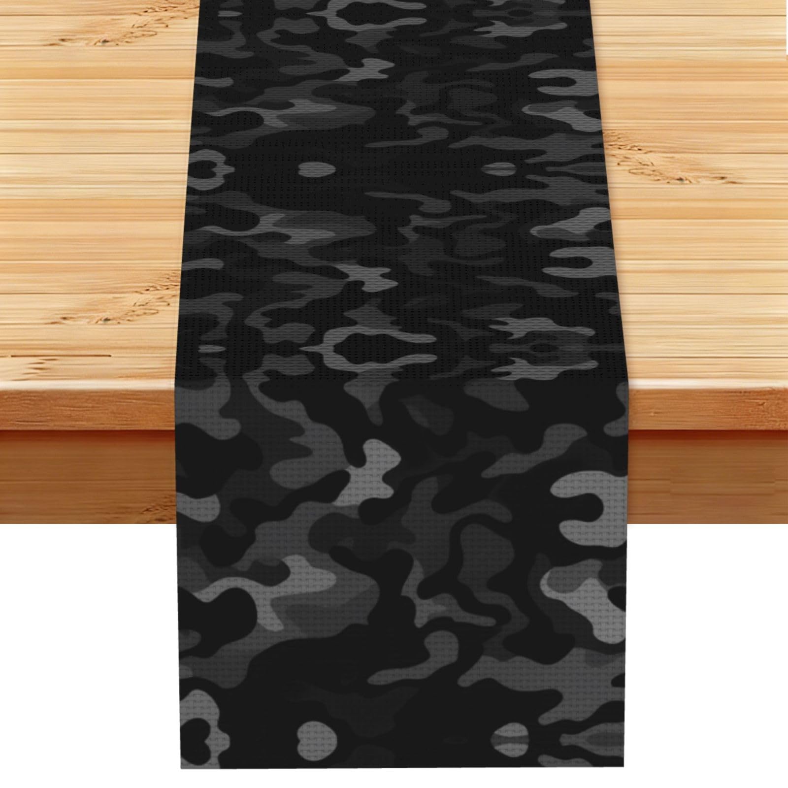 Sleek Black Camo Printed Table Runner 13 x 72, Wrinkle Resistant Decor for Dining Table Coffee Table Fireplace