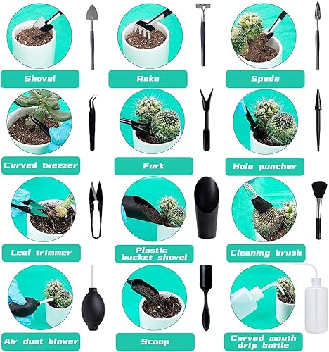 Miniatura 6 de Paquete de 58 herramientas para suculentas, tapete para macetas de interior de 25.9 pulgadas con bolsa de almacenamiento, suministros de trasplante